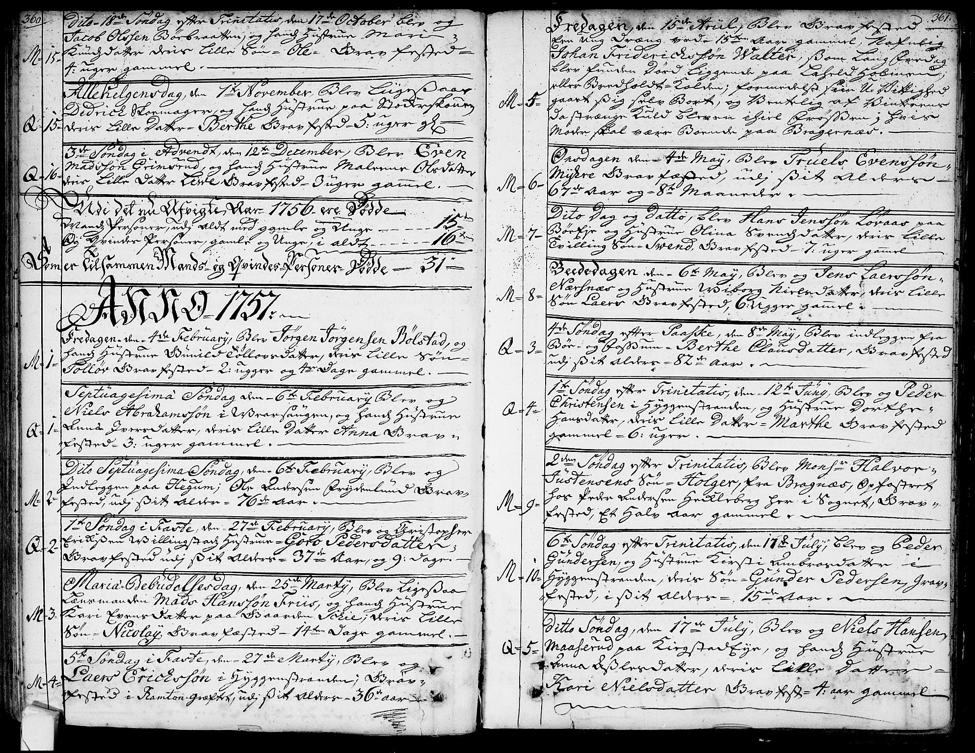 Røyken kirkebøker, SAKO/A-241/G/Ga/L0001: Klokkerbok nr. 1, 1740-1768, s. 360-361