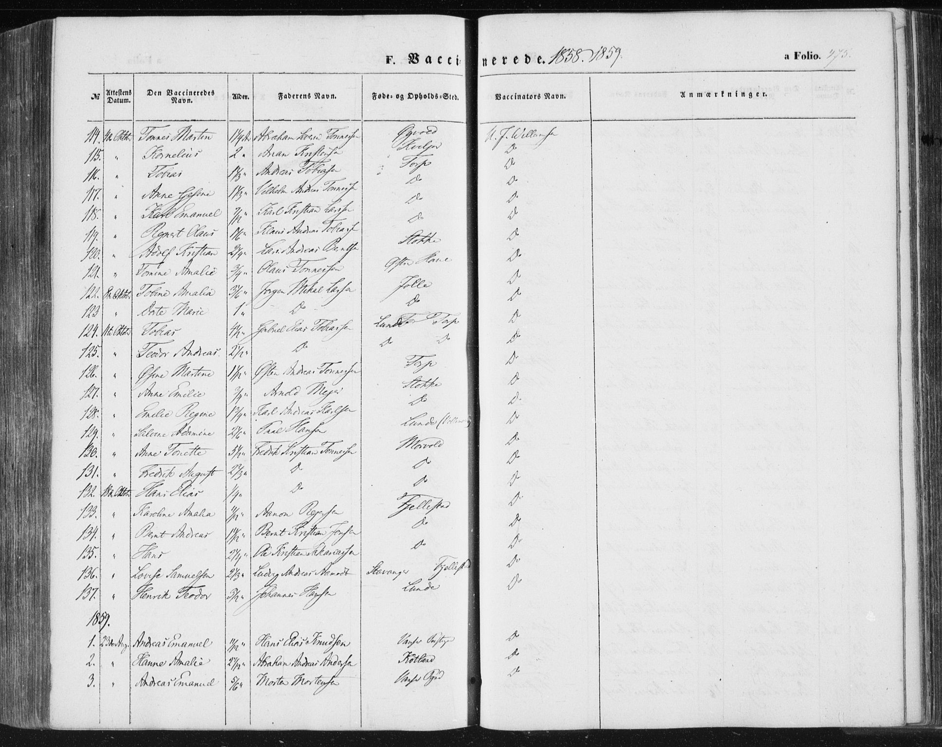 Lista sokneprestkontor, SAK/1111-0027/F/Fa/L0010: Ministerialbok nr. A 10, 1846-1861, s. 475