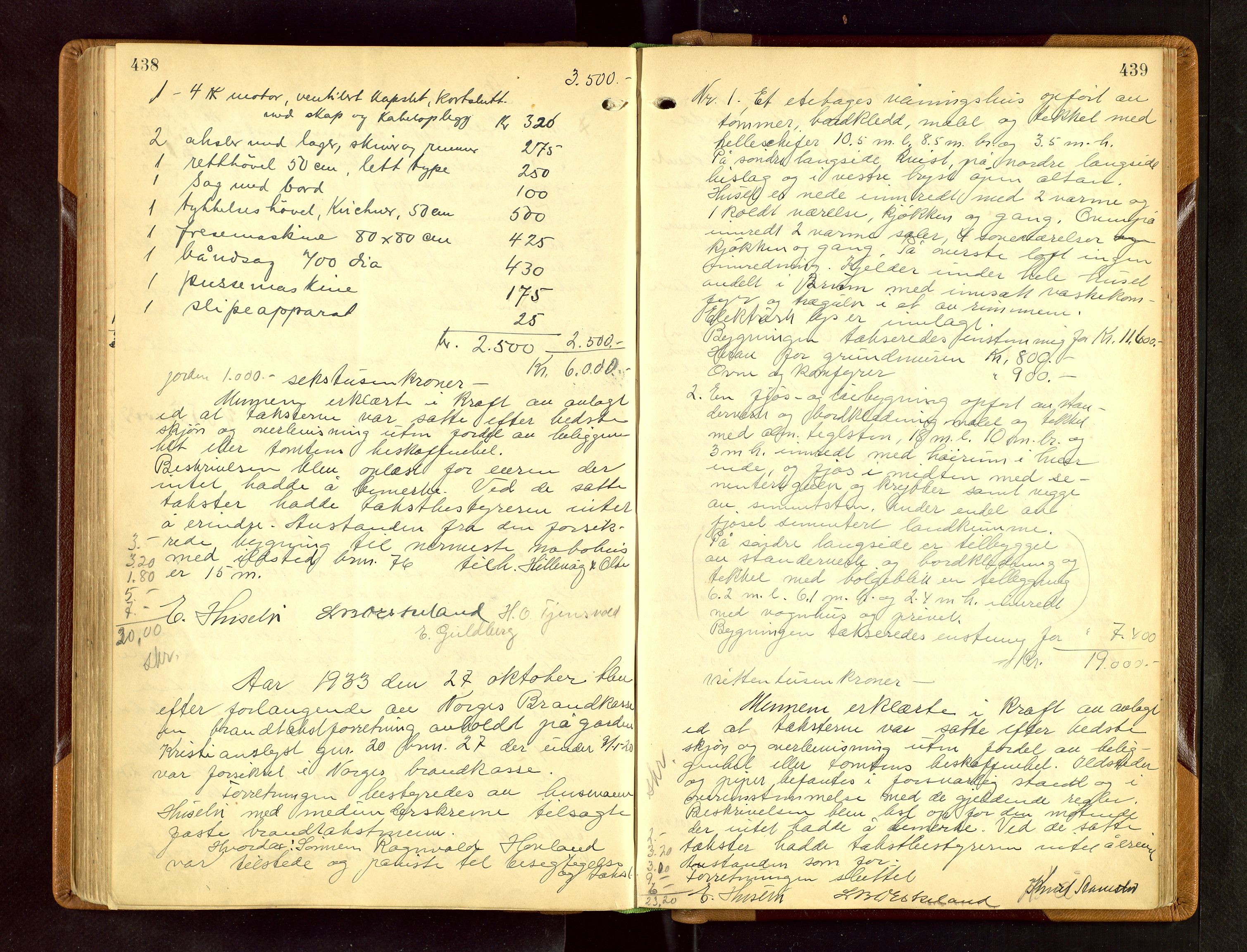 Hetland lensmannskontor, AV/SAST-A-100101/Goa/L0006: "Branntakstprotokoll", 1921-1938, s. 438-439