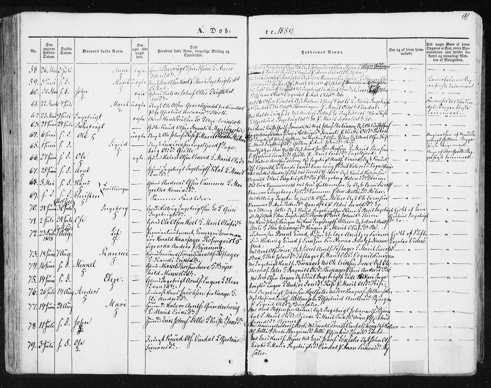 Ministerialprotokoller, klokkerbøker og fødselsregistre - Sør-Trøndelag, SAT/A-1456/678/L0899: Ministerialbok nr. 678A08, 1848-1872, s. 91