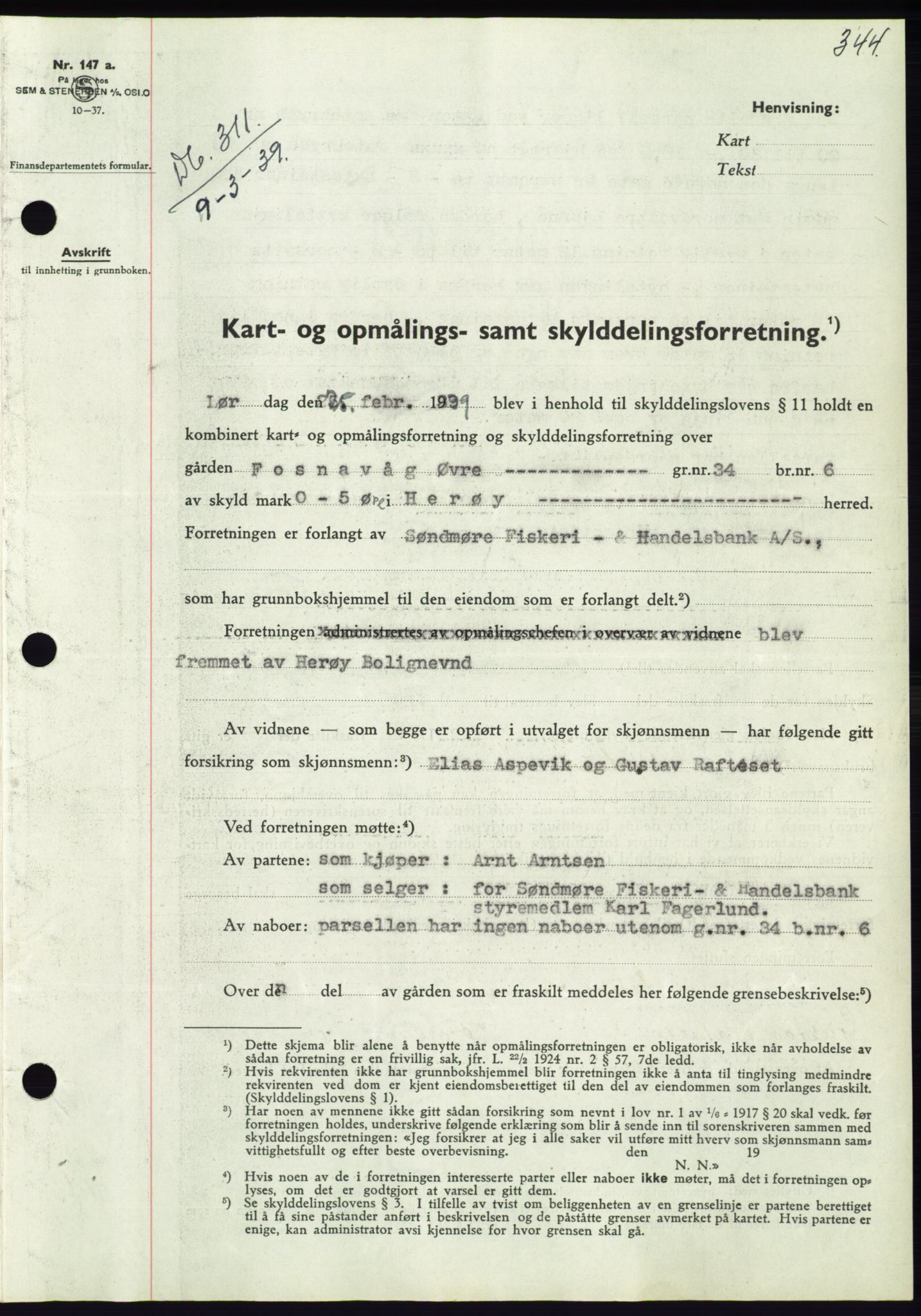 Søre Sunnmøre sorenskriveri, AV/SAT-A-4122/1/2/2C/L0067: Pantebok nr. 61, 1938-1939, Dagboknr: 311/1939