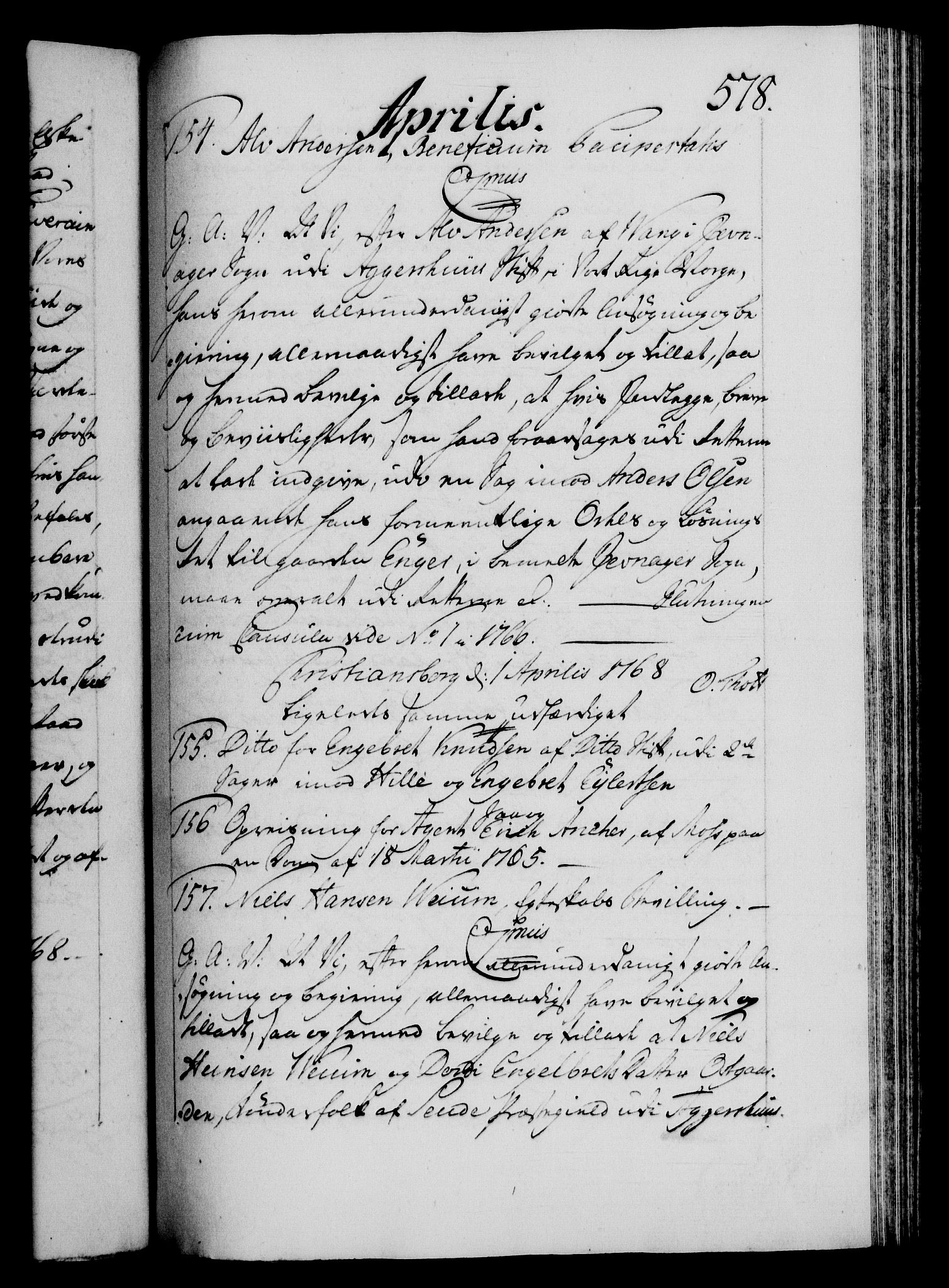 Danske Kanselli 1572-1799, AV/RA-EA-3023/F/Fc/Fca/Fcaa/L0043: Norske registre, 1766-1768, s. 578a