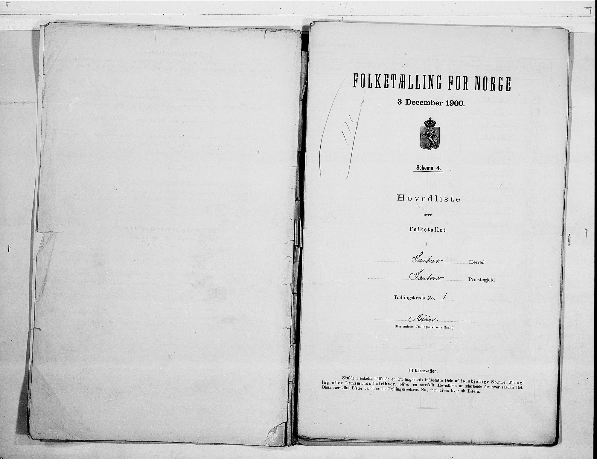 RA, Folketelling 1900 for 0629 Sandsvær herred, 1900, s. 4
