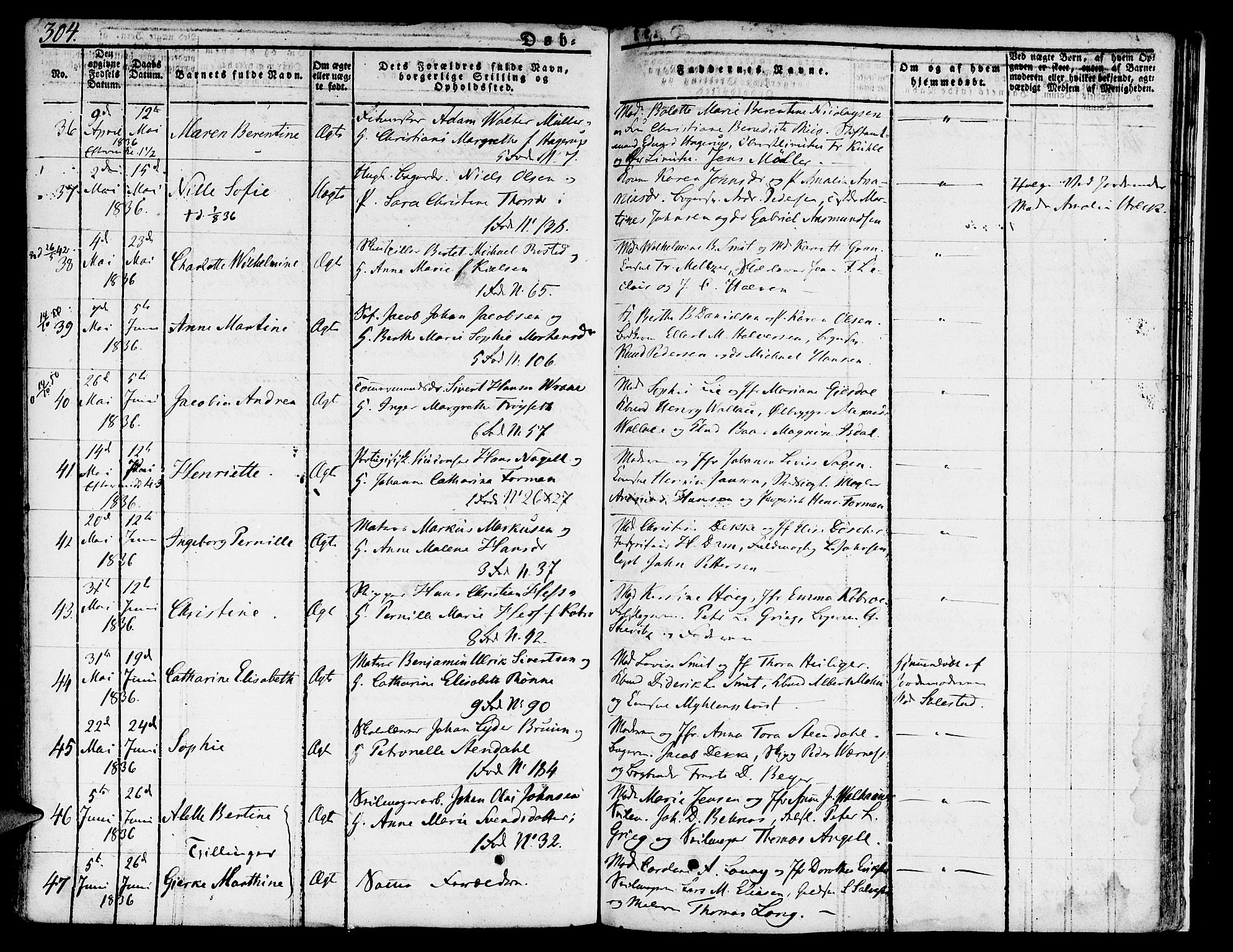 Nykirken Sokneprestembete, AV/SAB-A-77101/H/Hab: Klokkerbok nr. A 5I, 1821-1841, s. 304