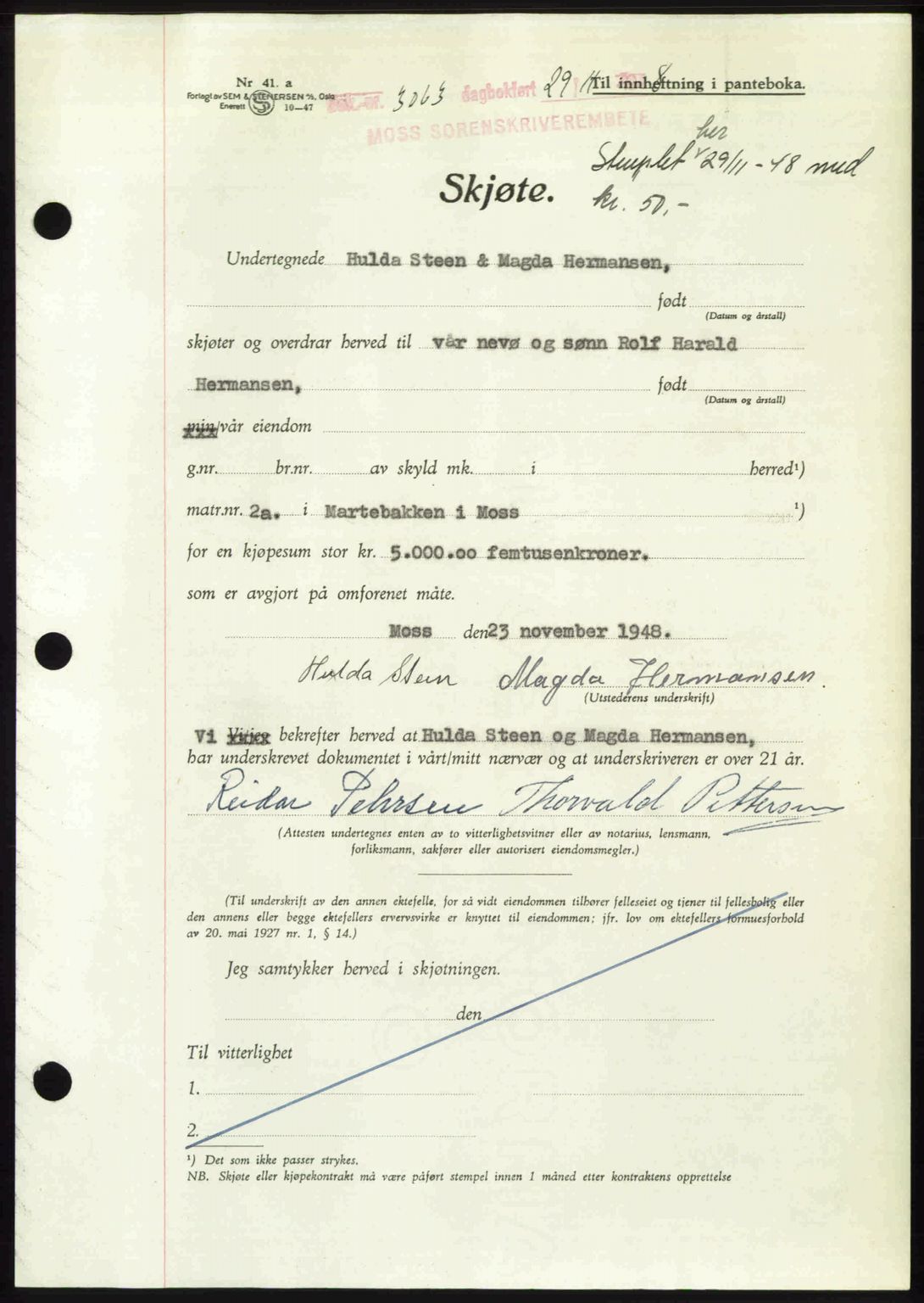 Moss sorenskriveri, SAO/A-10168: Pantebok nr. A20, 1948-1948, Dagboknr: 3063/1948