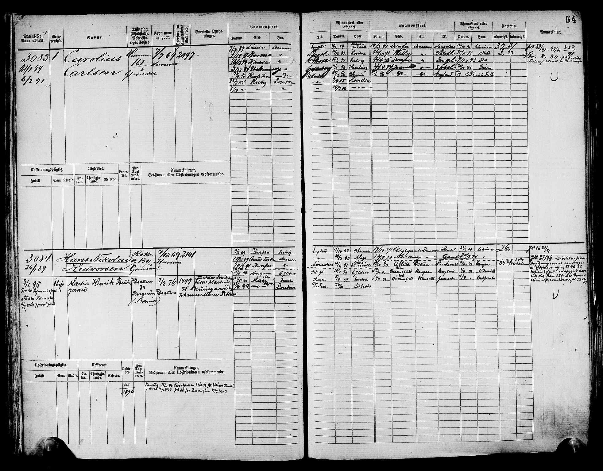 Drammen innrulleringsdistrikt, AV/SAKO-A-781/F/Fc/L0004: Hovedrulle, 1885, s. 57