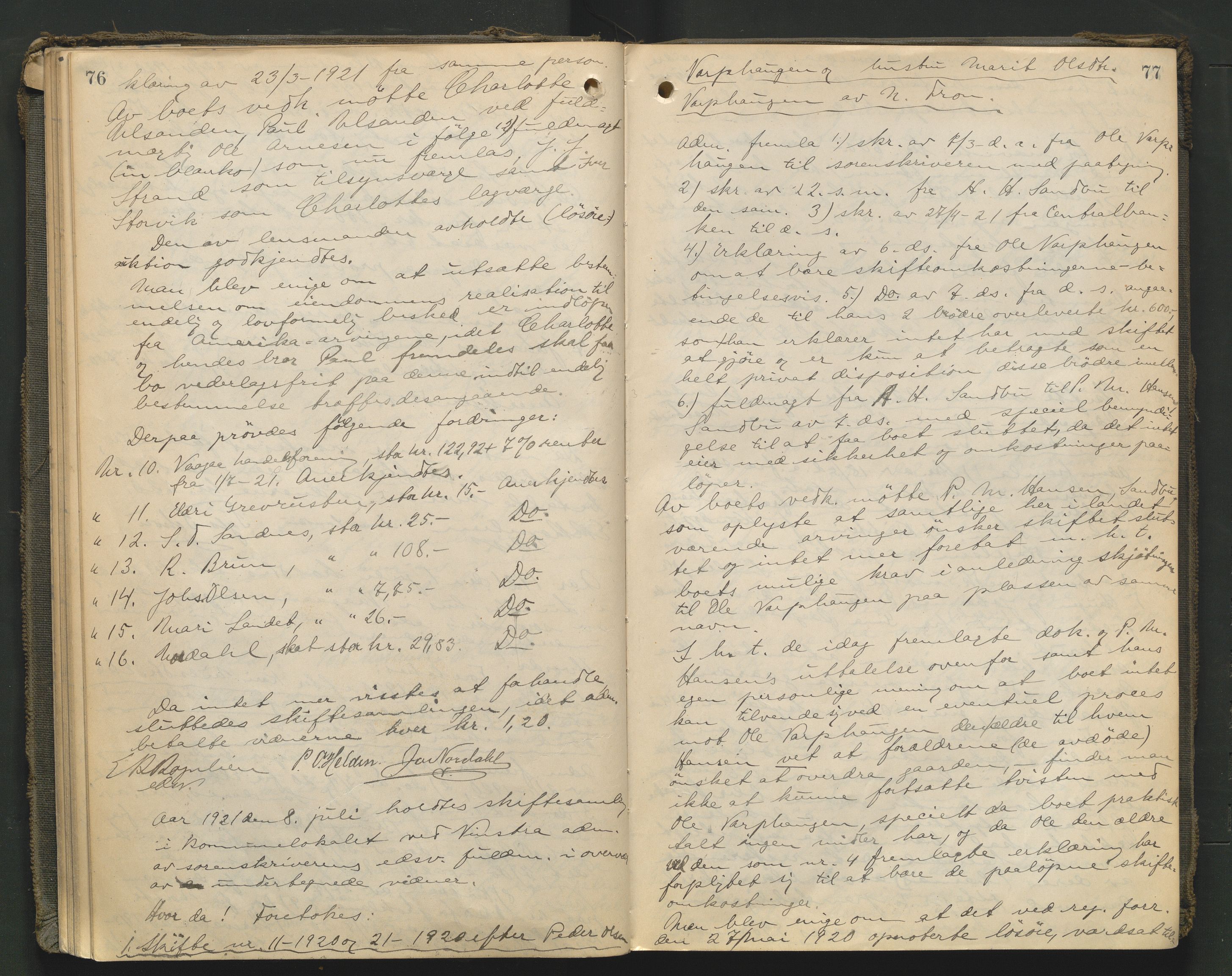 Nord-Gudbrandsdal tingrett, AV/SAH-TING-002/J/Jc/L0007: Skifteforhandlingsprotokoll, 1920-1926, s. 76-77