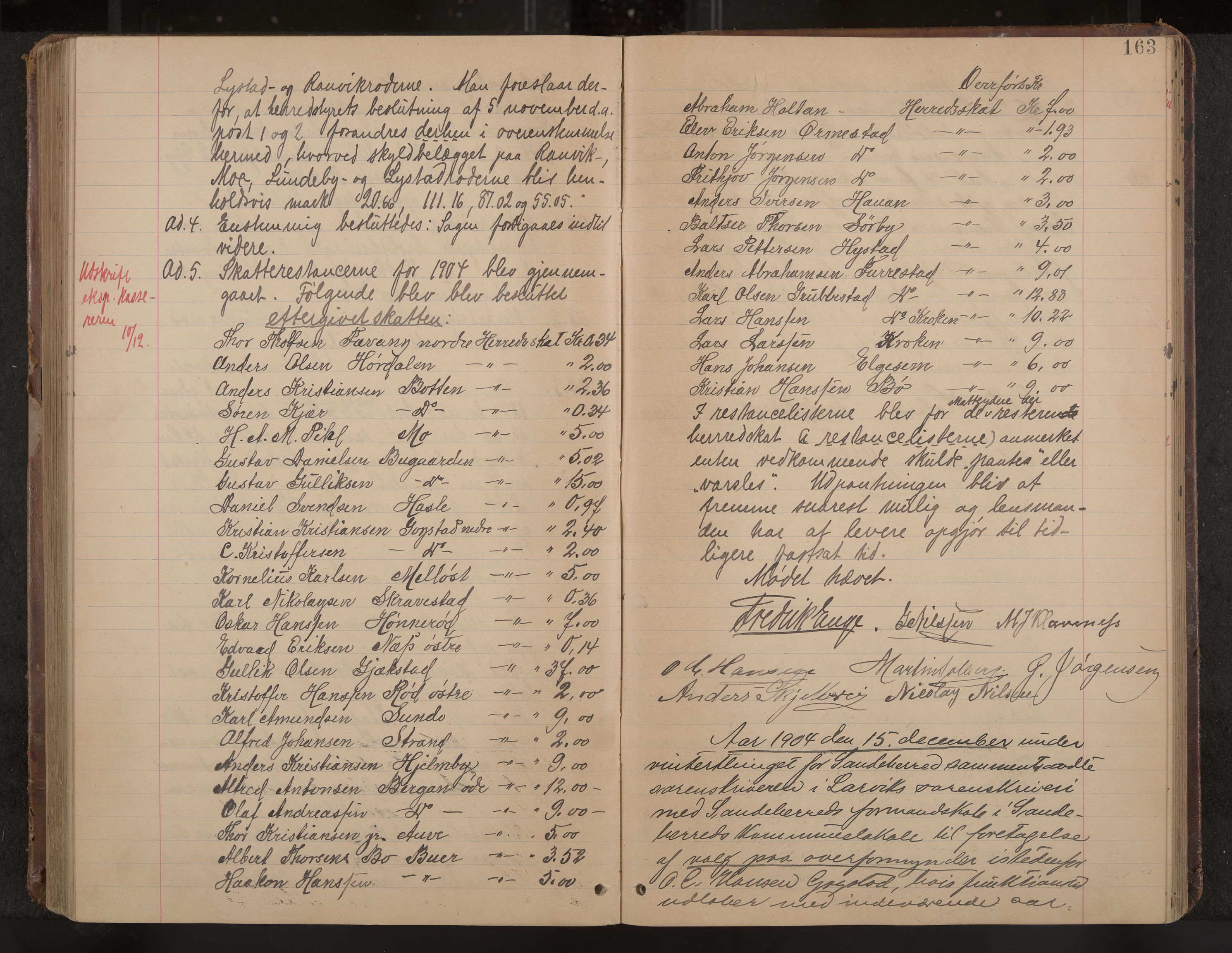 Sandar formannskap og sentraladministrasjon, IKAK/0724021/A/Aa/L0003: Møtebok med register, 1900-1907, s. 163