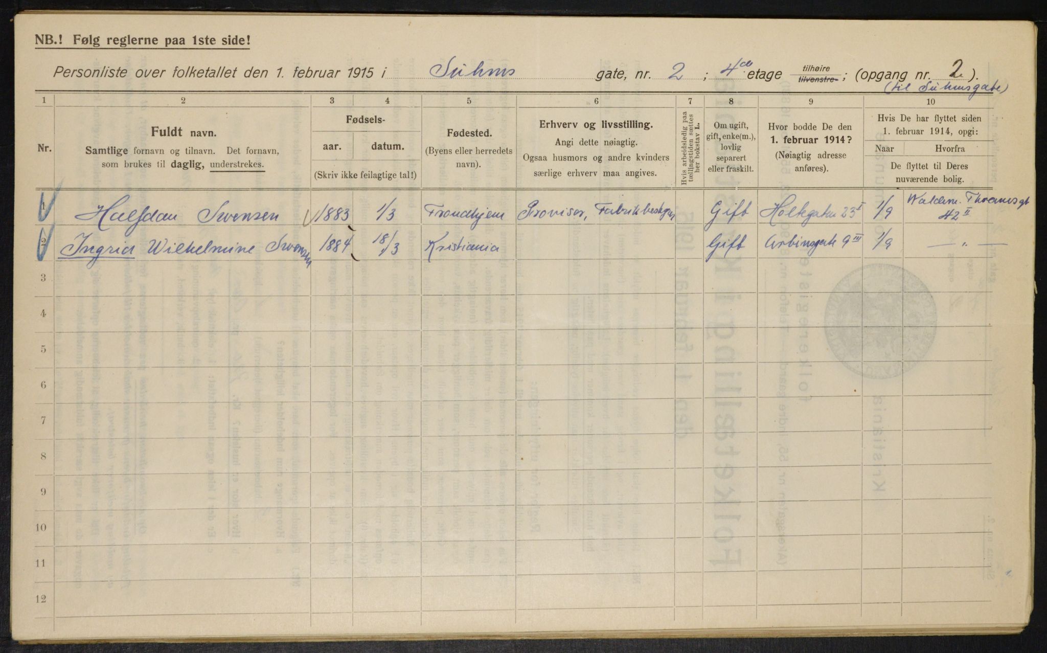 OBA, Kommunal folketelling 1.2.1915 for Kristiania, 1915, s. 104782