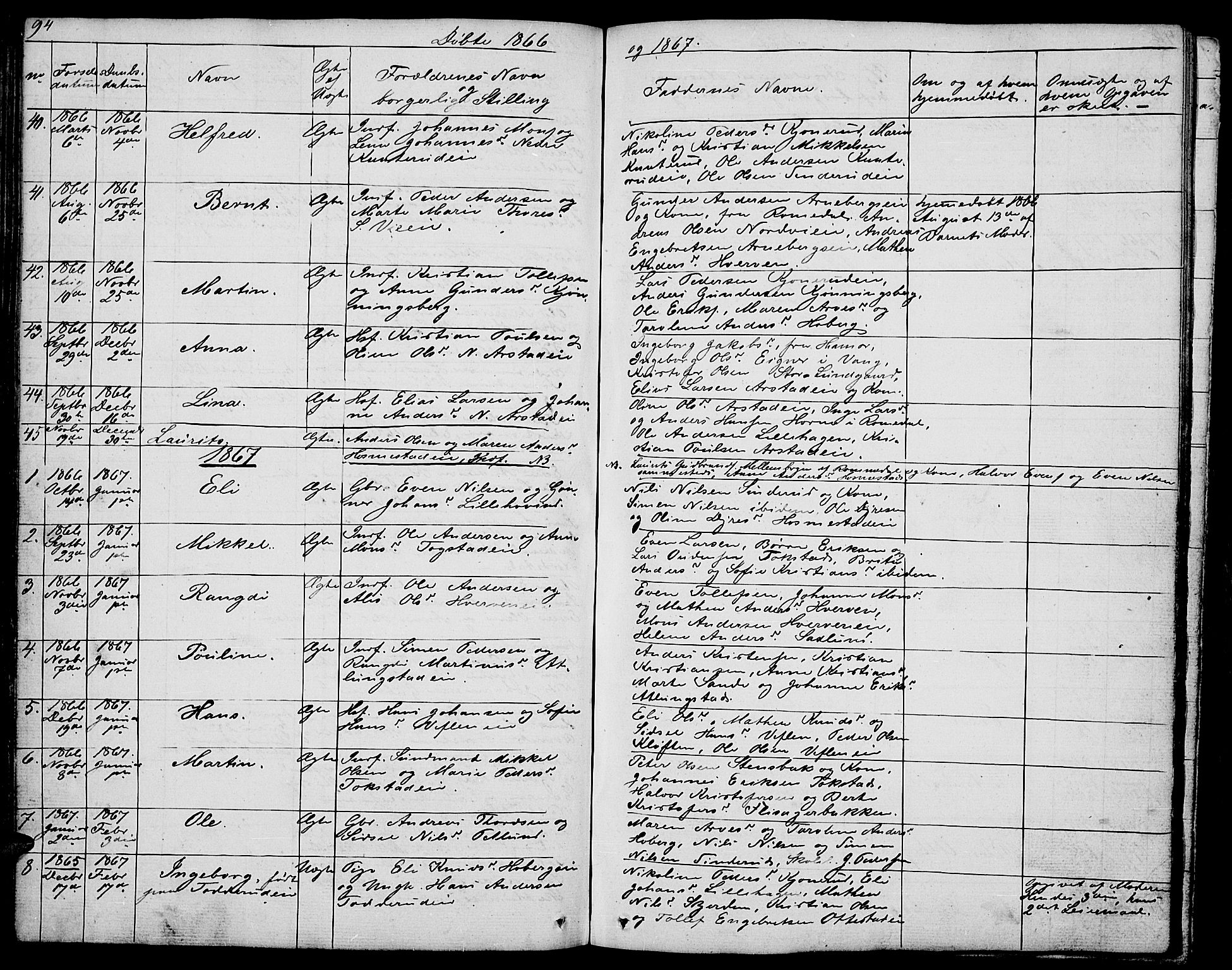 Stange prestekontor, AV/SAH-PREST-002/L/L0002: Klokkerbok nr. 2, 1838-1879, s. 94
