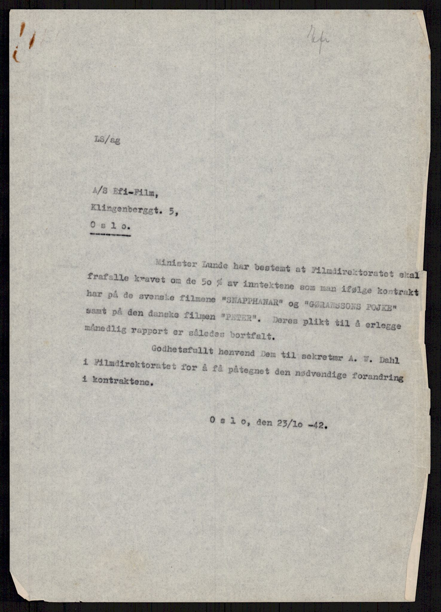 Tyske arkiver, Reichskommissariat, AV/RA-RAFA-2174/E/Ei/L0002/0005: Dokumentsamling / Dokumenter etter Leif Sinding, Statens Filmdirektorat , 1941-1943, s. 799