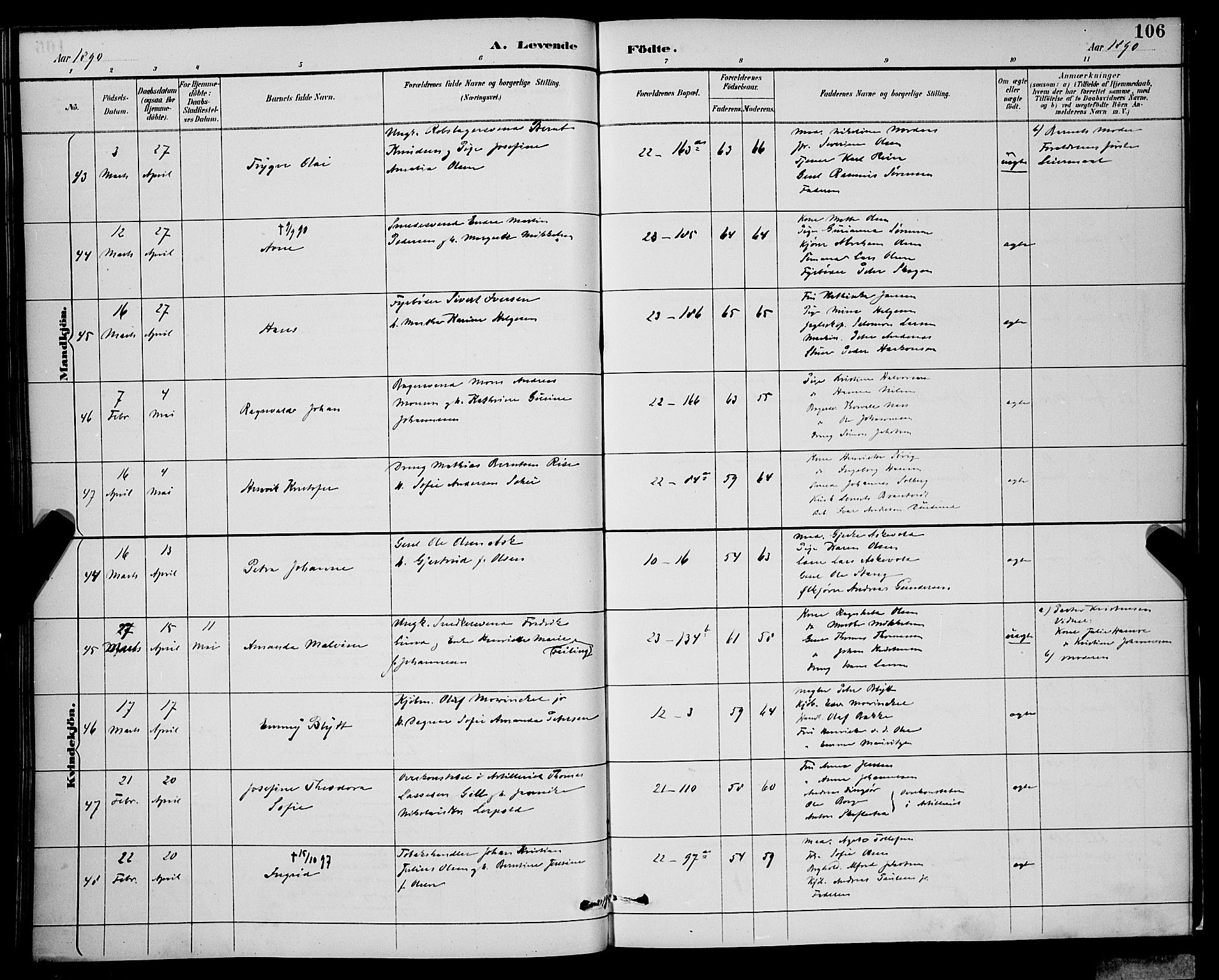 Korskirken sokneprestembete, AV/SAB-A-76101/H/Hab: Klokkerbok nr. B 9, 1887-1896, s. 106