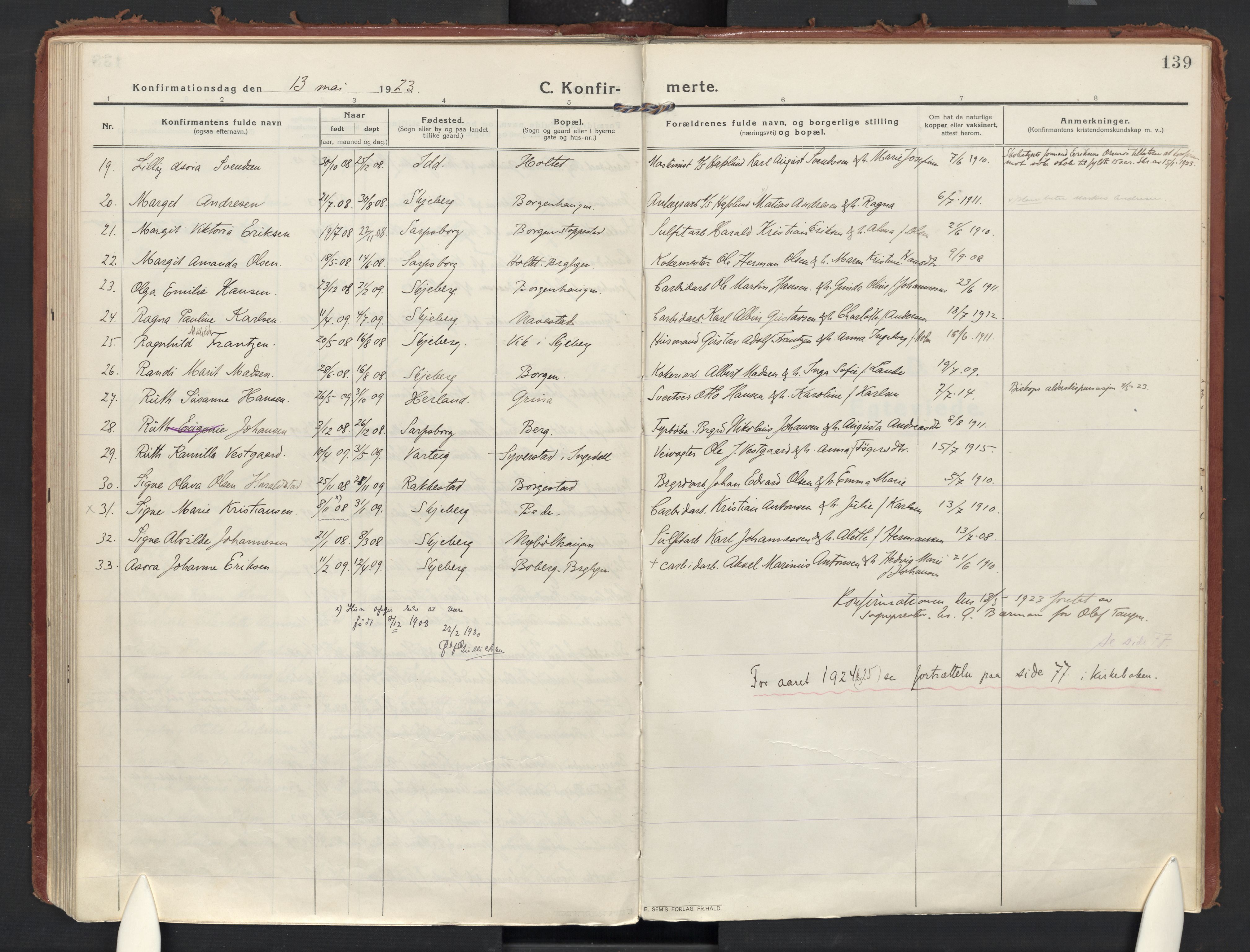 Skjeberg prestekontor Kirkebøker, AV/SAO-A-10923/F/Fd/L0001: Ministerialbok nr. IV 1, 1916-1925, s. 139