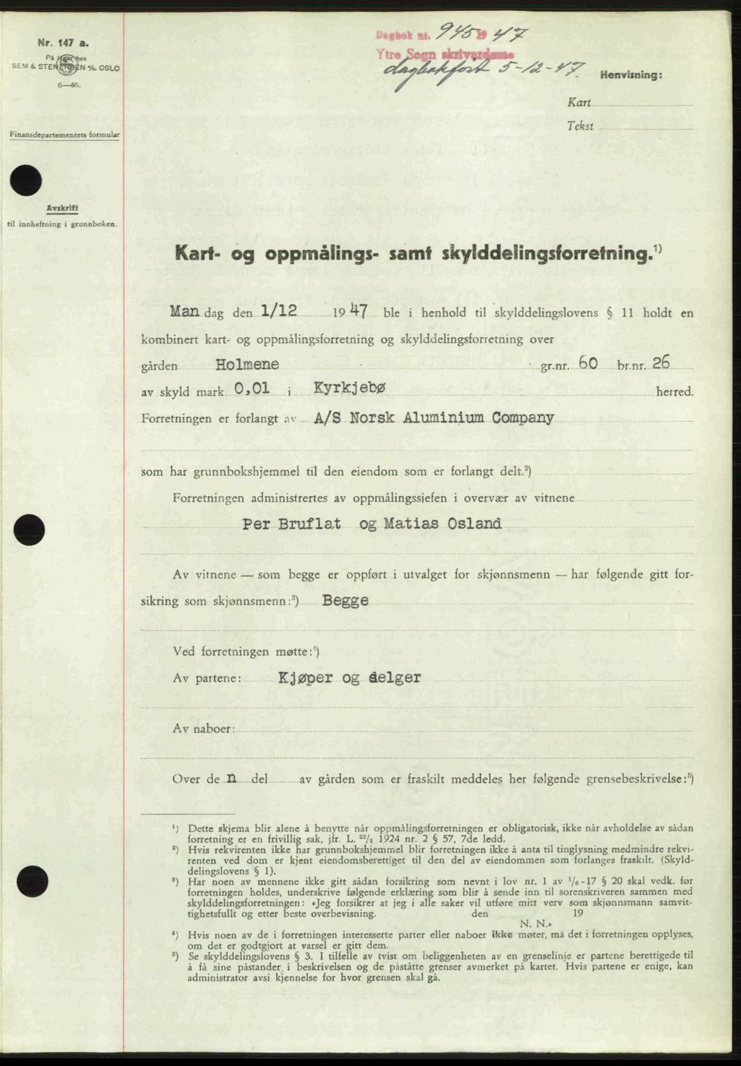 Ytre Sogn tingrett, SAB/A-2601/1/G/Gbb/L0005: Pantebok nr. A3 - A4 (B2), 1947-1948, Dagboknr: 945/1947