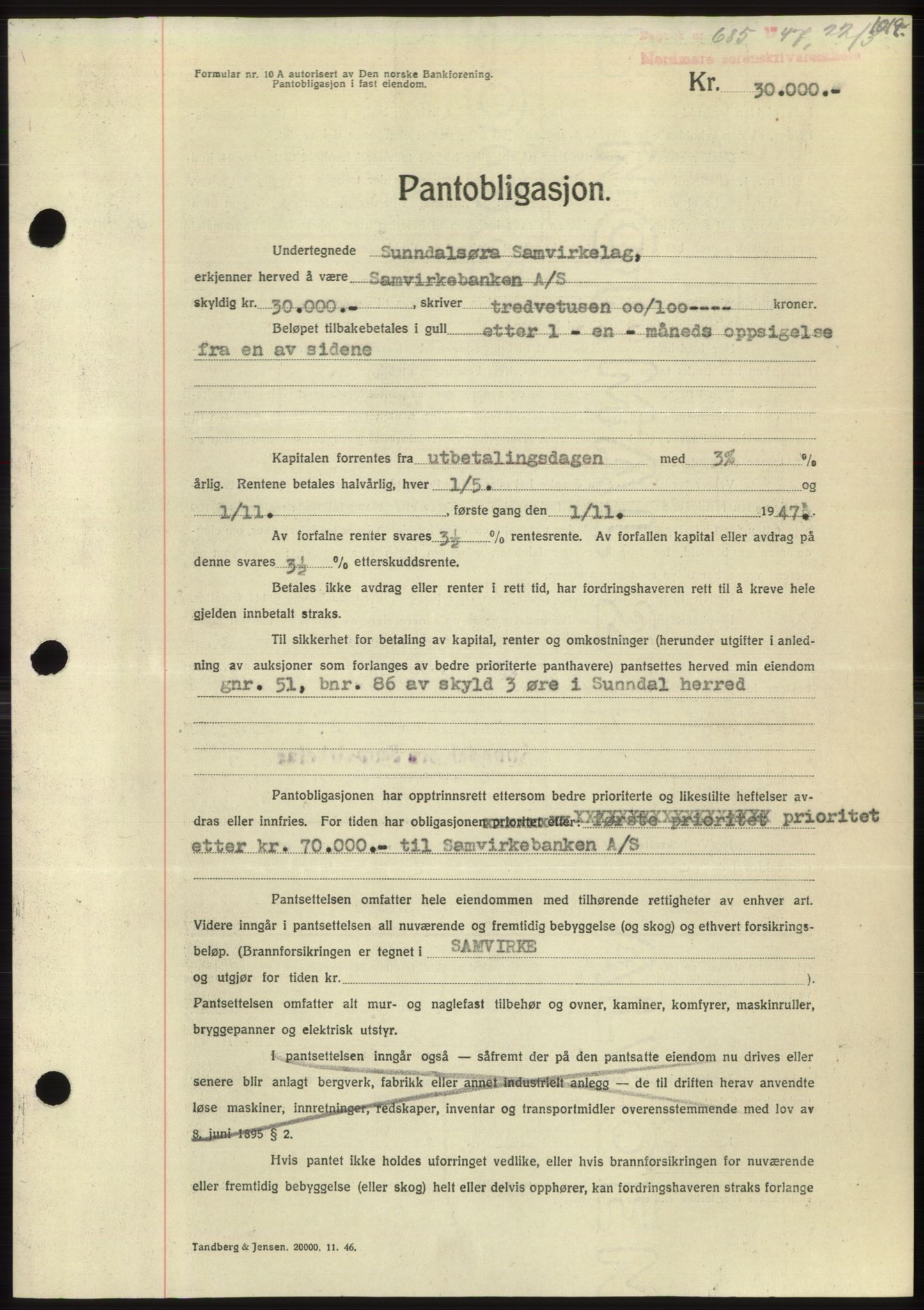 Nordmøre sorenskriveri, SAT/A-4132/1/2/2Ca: Pantebok nr. B95, 1946-1947, Dagboknr: 685/1947