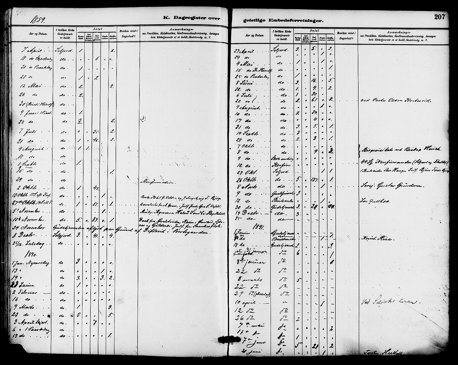 Seljord kirkebøker, AV/SAKO-A-20/G/Ga/L0005: Klokkerbok nr. I 5, 1887-1914, s. 207
