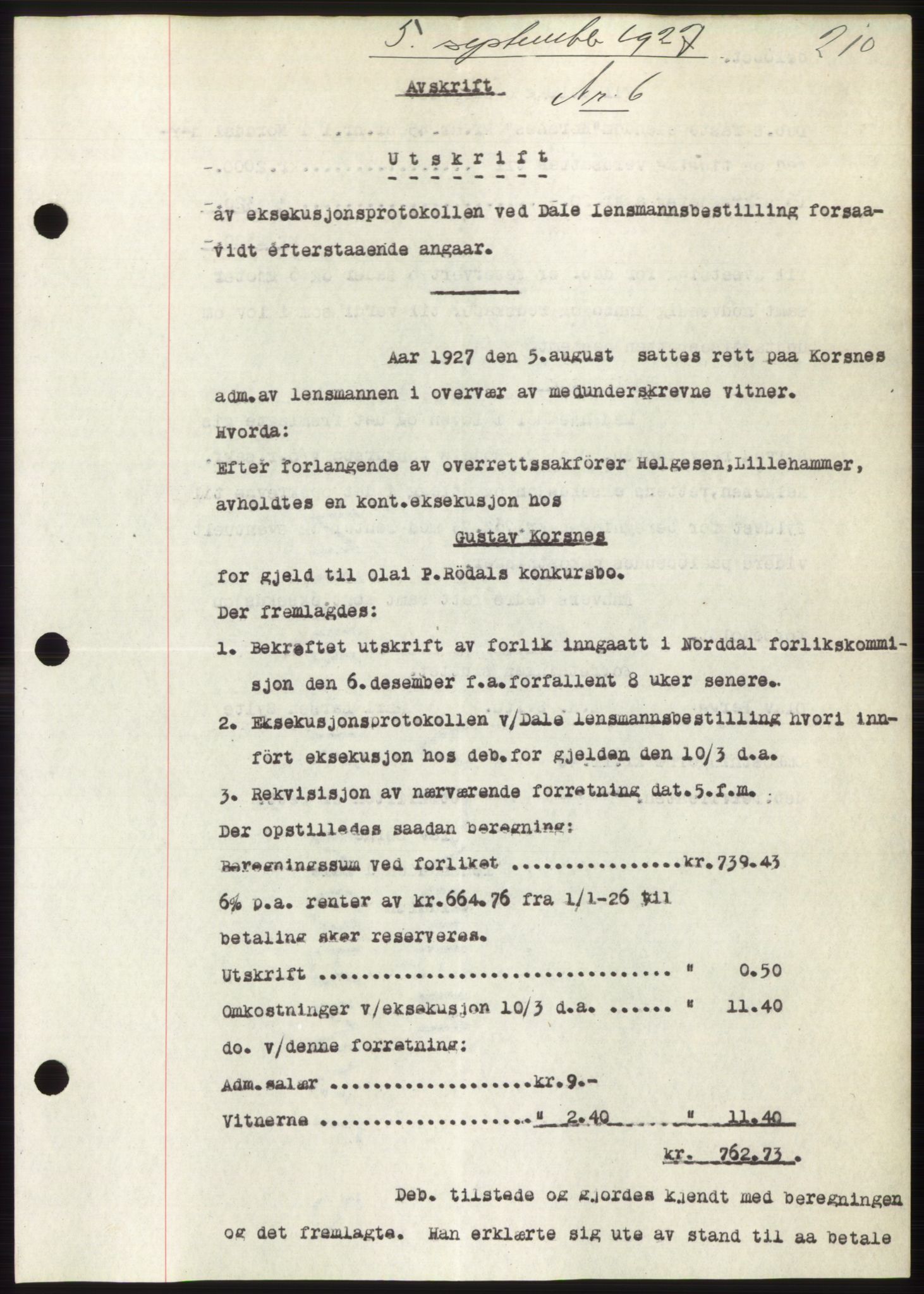 Nordre Sunnmøre sorenskriveri, AV/SAT-A-0006/1/2/2C/2Ca/L0037: Pantebok nr. 40, 1927-1927, Tingl.dato: 05.09.1927