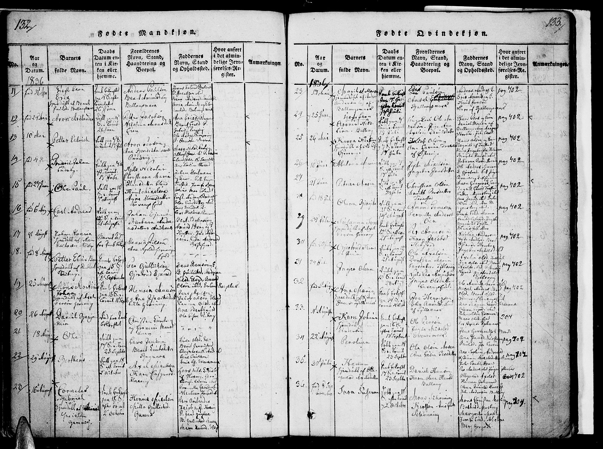 Ministerialprotokoller, klokkerbøker og fødselsregistre - Nordland, AV/SAT-A-1459/863/L0894: Ministerialbok nr. 863A06, 1821-1851, s. 132-133