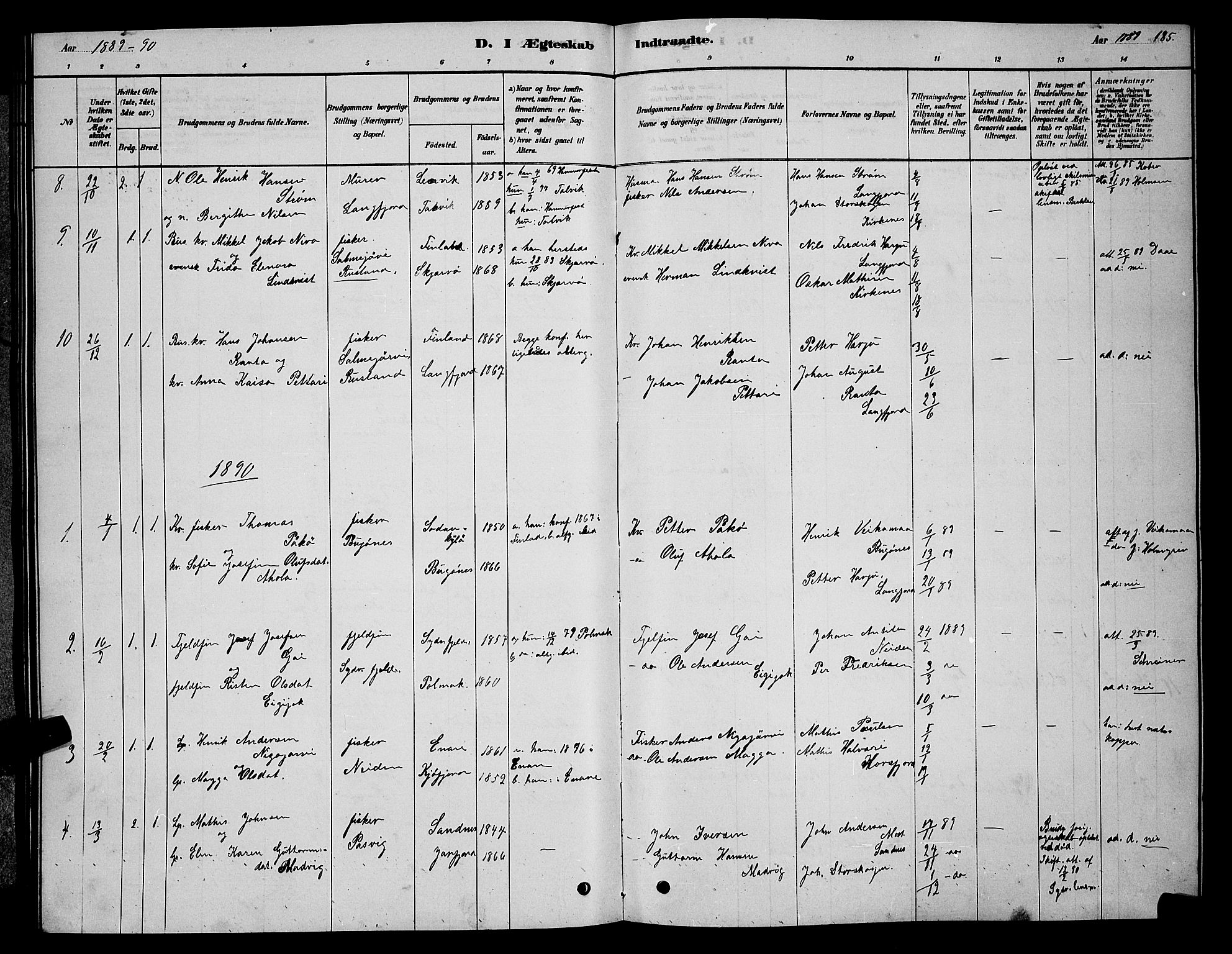 Sør-Varanger sokneprestkontor, AV/SATØ-S-1331/H/Hb/L0003klokker: Klokkerbok nr. 3, 1878-1891, s. 185