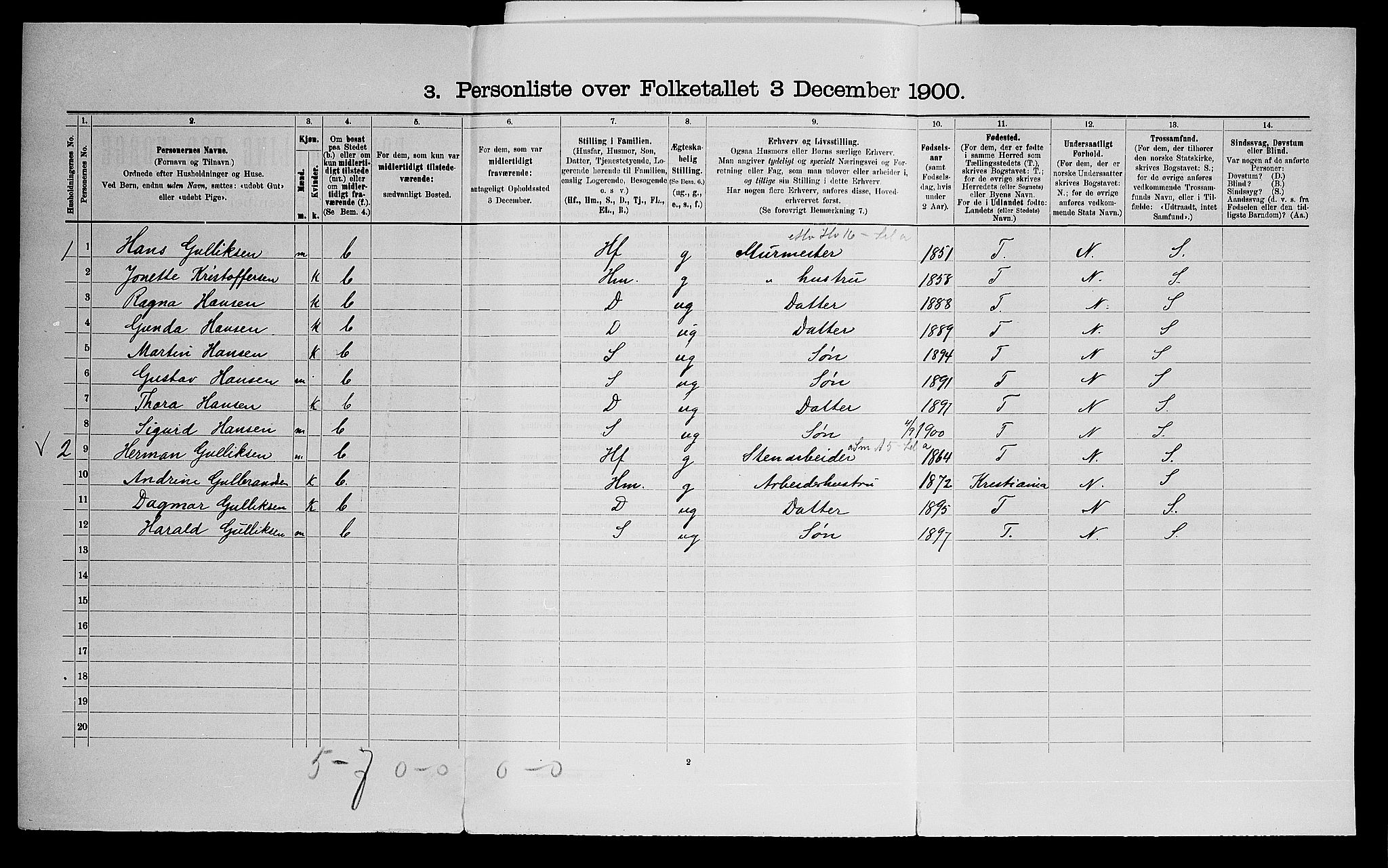 SAO, Folketelling 1900 for 0219 Bærum herred, 1900