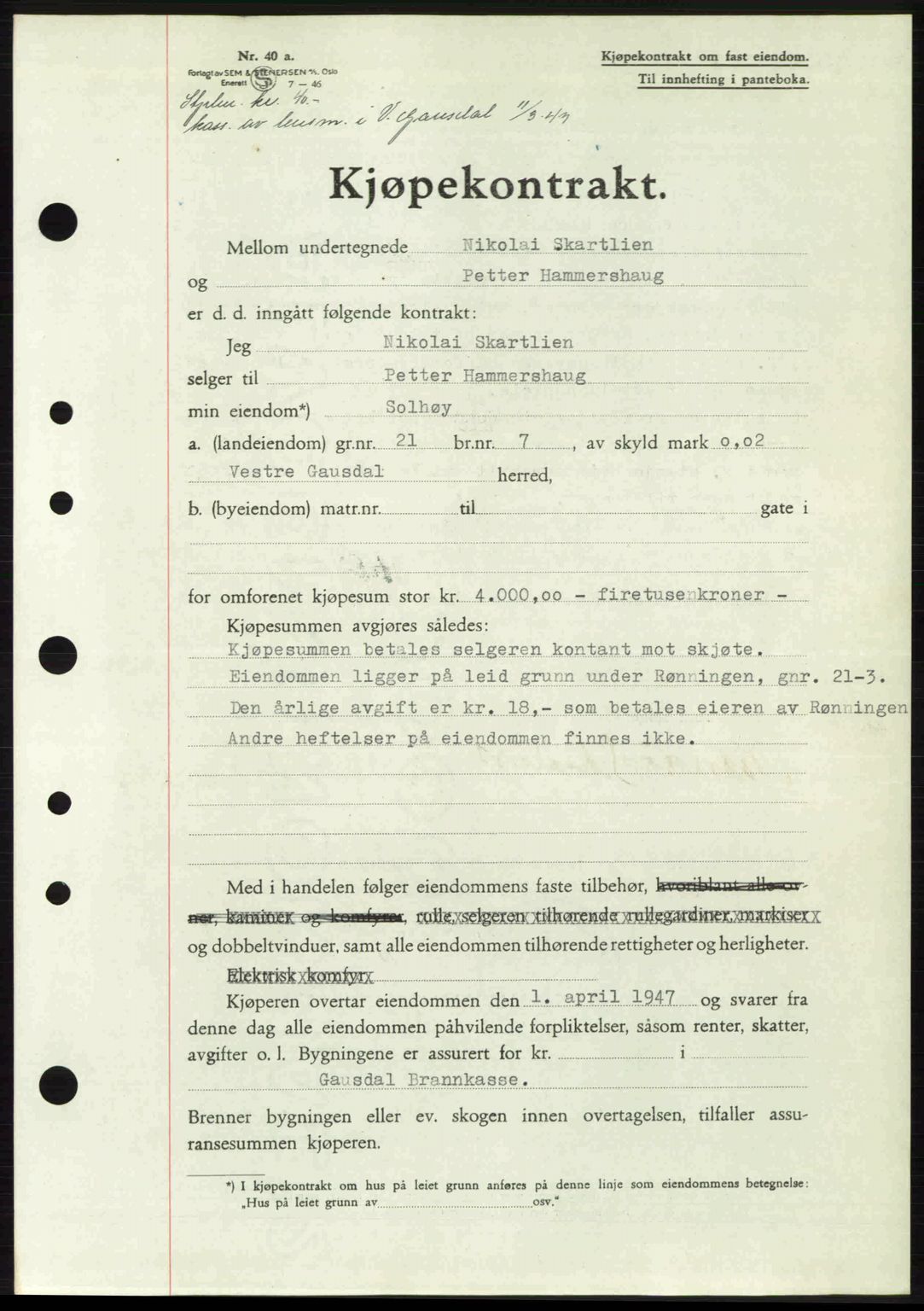Sør-Gudbrandsdal tingrett, SAH/TING-004/H/Hb/Hbd/L0018: Pantebok nr. A18, 1947-1947, Dagboknr: 590/1947