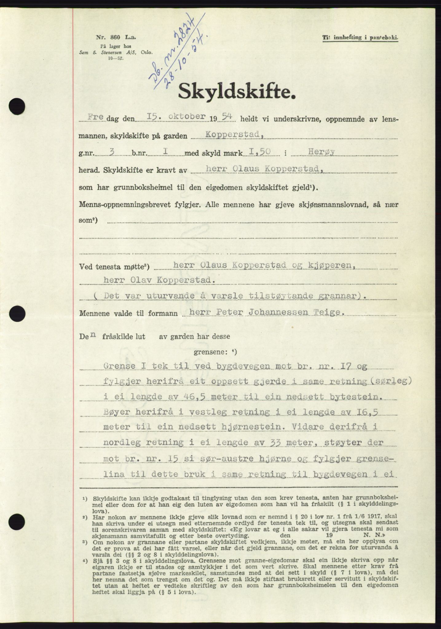 Søre Sunnmøre sorenskriveri, AV/SAT-A-4122/1/2/2C/L0099: Pantebok nr. 25A, 1954-1954, Dagboknr: 2824/1954