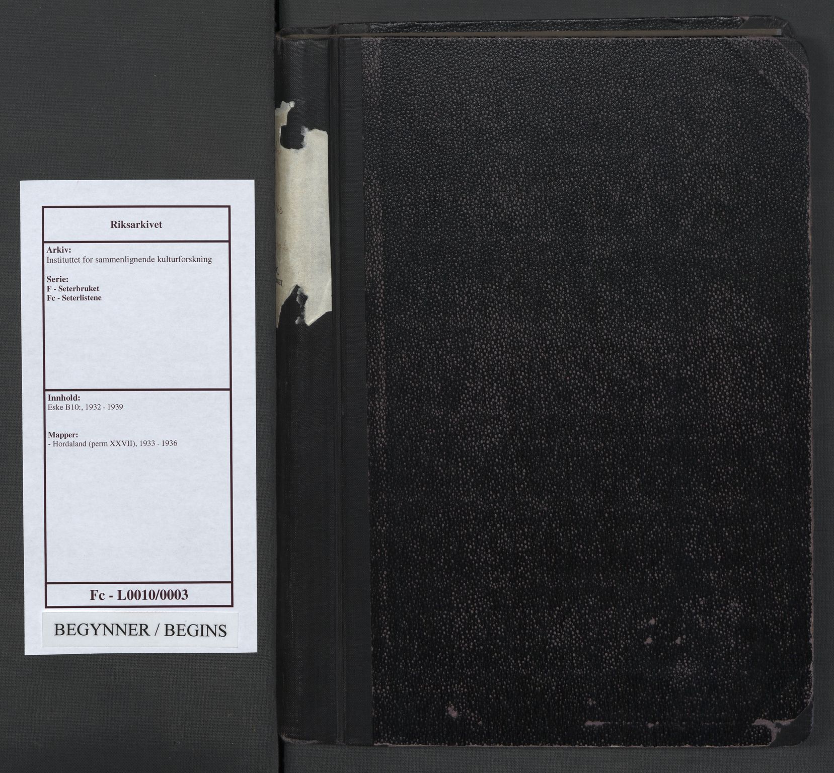 Instituttet for sammenlignende kulturforskning, AV/RA-PA-0424/F/Fc/L0010/0003: Eske B10: / Hordaland (perm XXVII), 1933-1936
