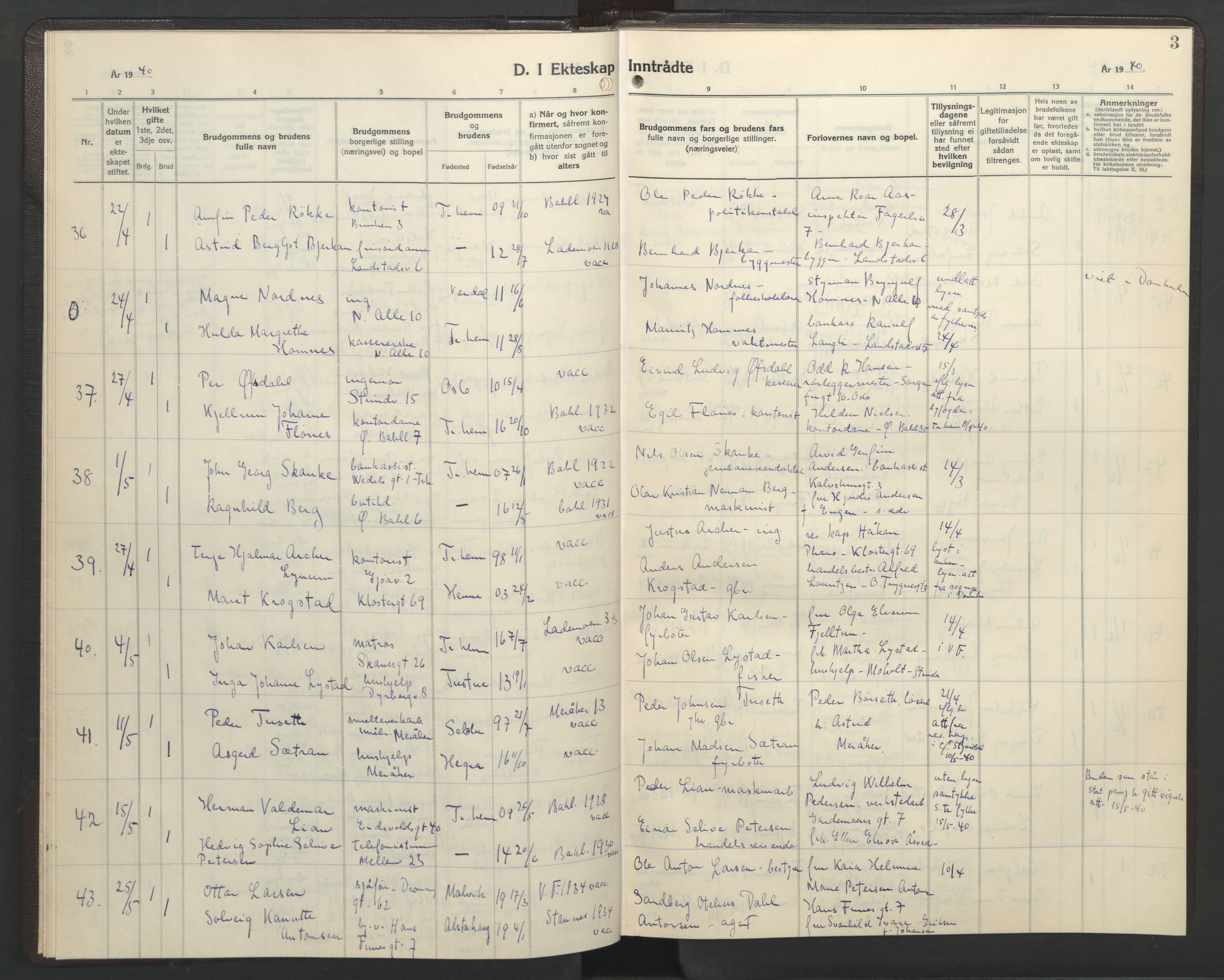 Ministerialprotokoller, klokkerbøker og fødselsregistre - Sør-Trøndelag, SAT/A-1456/602/L0154: Klokkerbok nr. 602C22, 1940-1947, s. 3