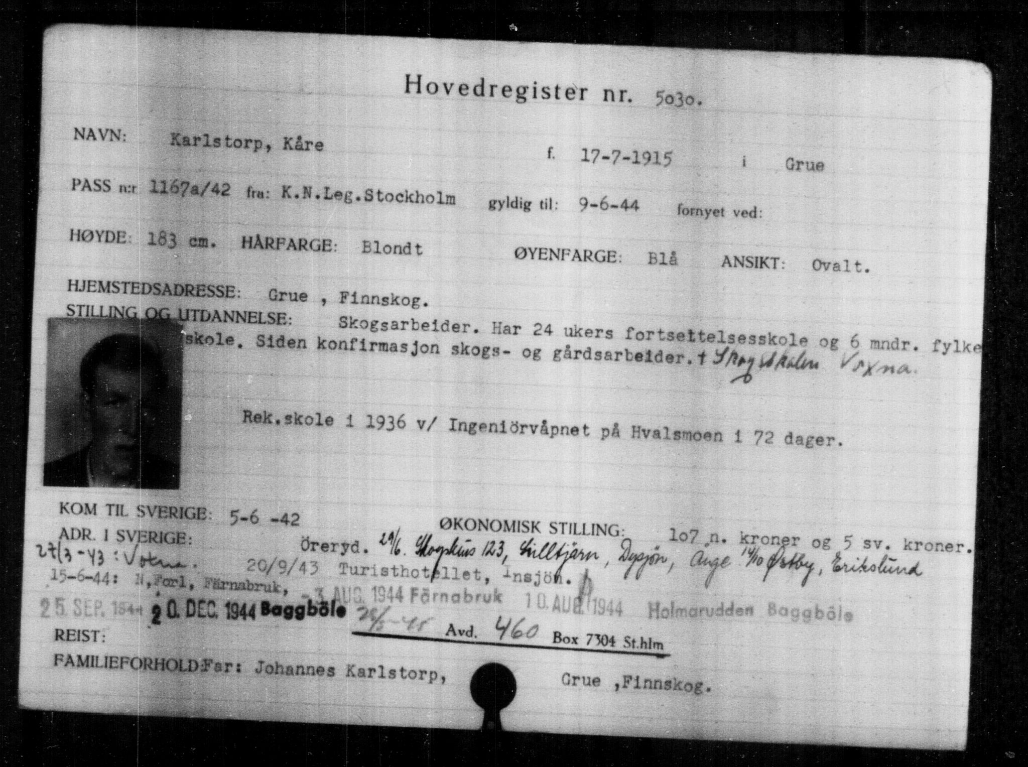 Utenriksstasjonene, Legasjonen i Stockholm, Flyktningkontoret, AV/RA-S-6753/V/Va/L0004: Kjesäterkartoteket, flyktninger med registreringsnr. 3496-6610, 1940-1945, s. 1818
