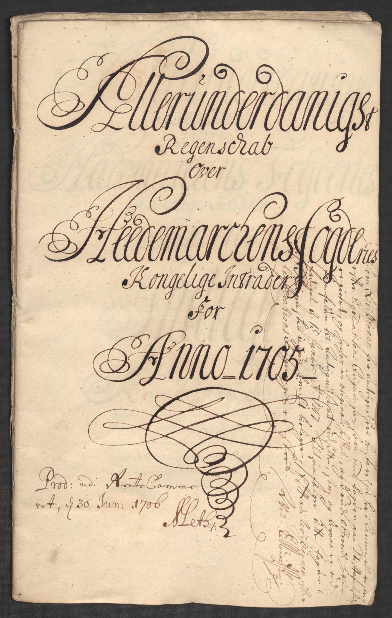 Rentekammeret inntil 1814, Reviderte regnskaper, Fogderegnskap, RA/EA-4092/R16/L1042: Fogderegnskap Hedmark, 1705, s. 3