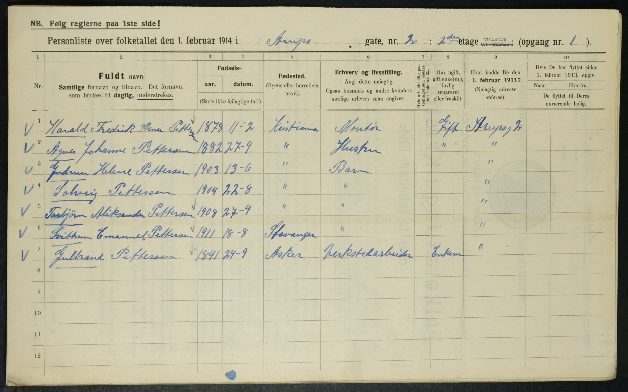 OBA, Kommunal folketelling 1.2.1914 for Kristiania, 1914, s. 2172