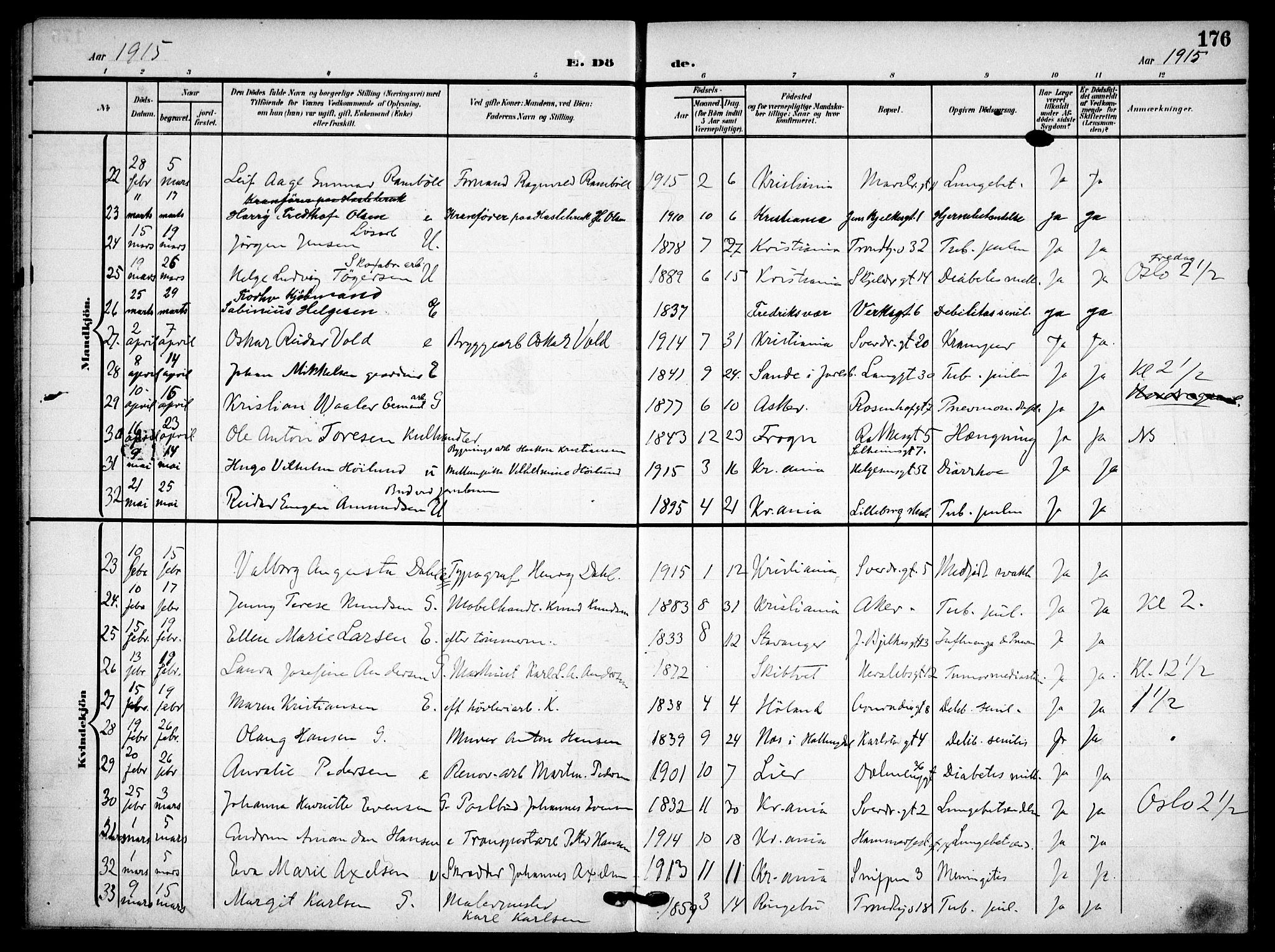 Petrus prestekontor Kirkebøker, AV/SAO-A-10872/F/Fa/L0010: Ministerialbok nr. 10, 1904-1916, s. 176