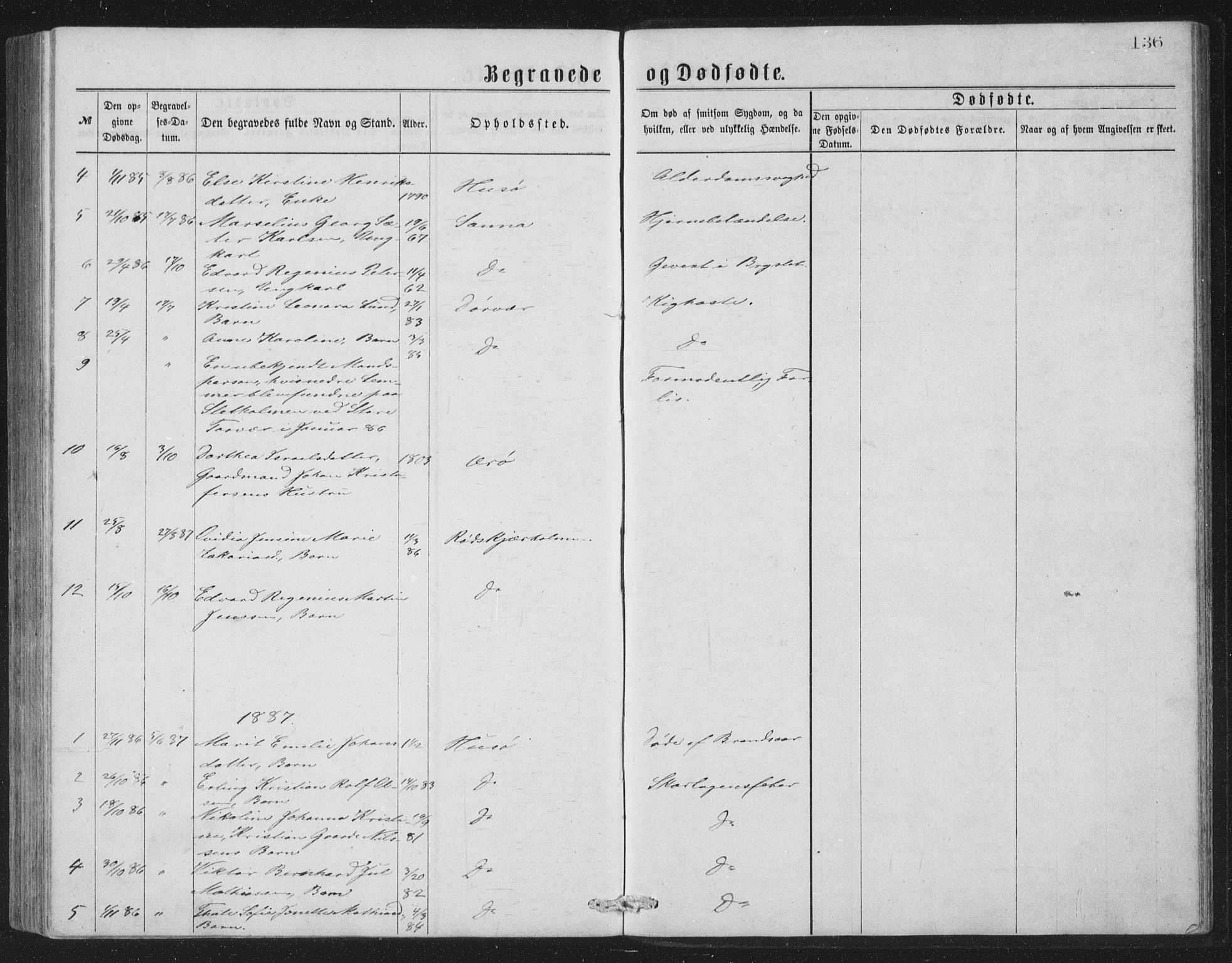 Ministerialprotokoller, klokkerbøker og fødselsregistre - Nordland, AV/SAT-A-1459/840/L0582: Klokkerbok nr. 840C02, 1874-1900, s. 136