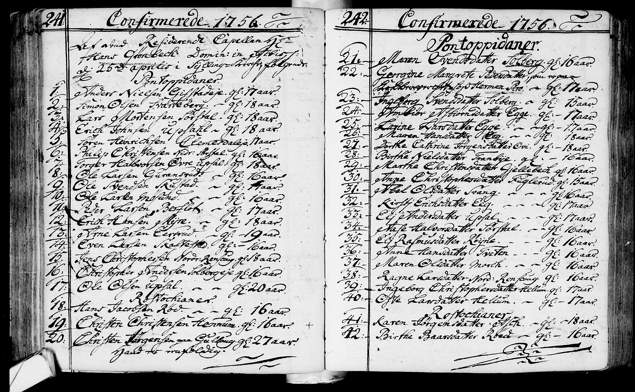 Lier kirkebøker, SAKO/A-230/F/Fa/L0004: Ministerialbok nr. I 4, 1749-1764, s. 241-242