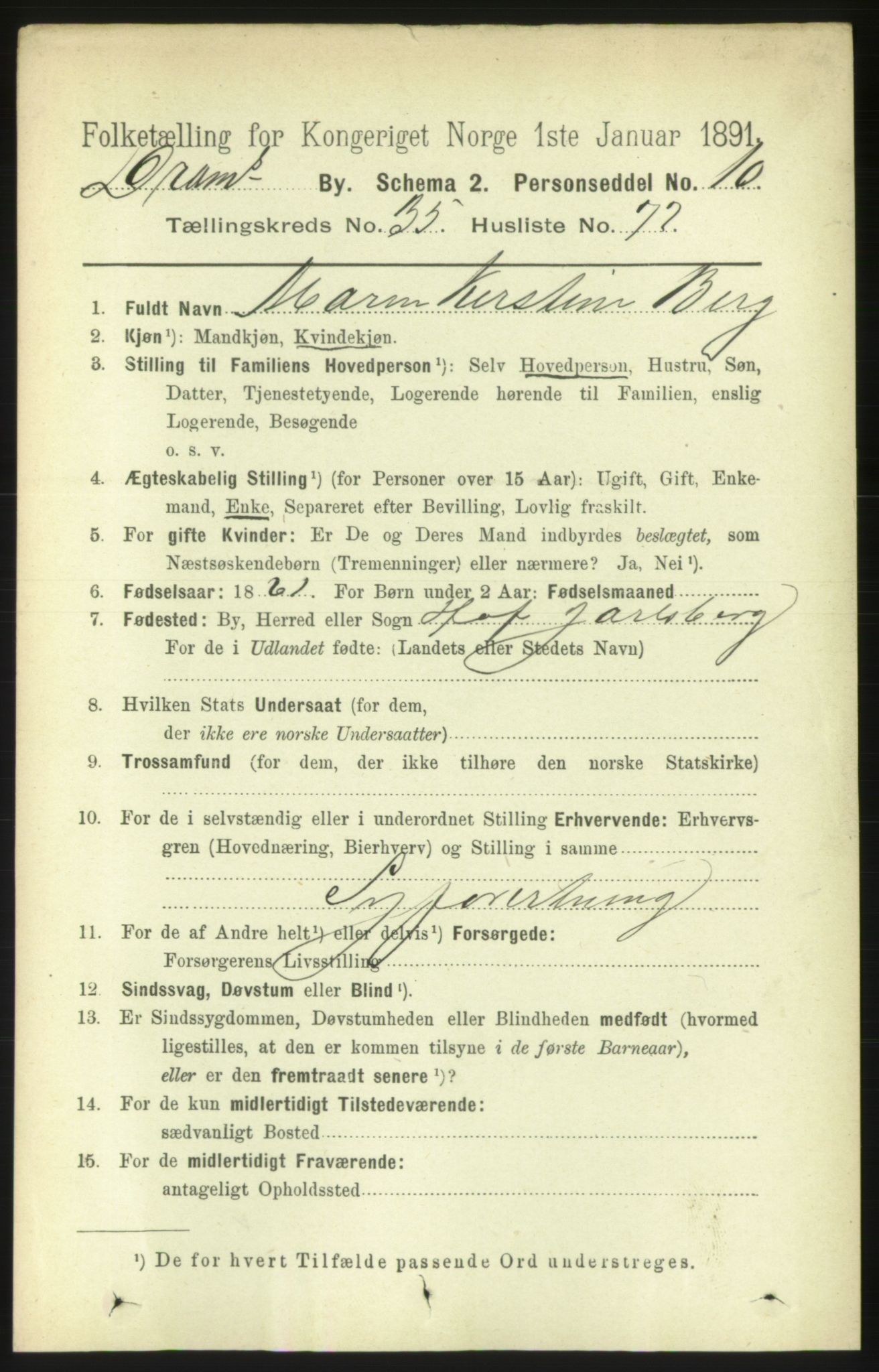 RA, Folketelling 1891 for 0602 Drammen kjøpstad, 1891, s. 22077