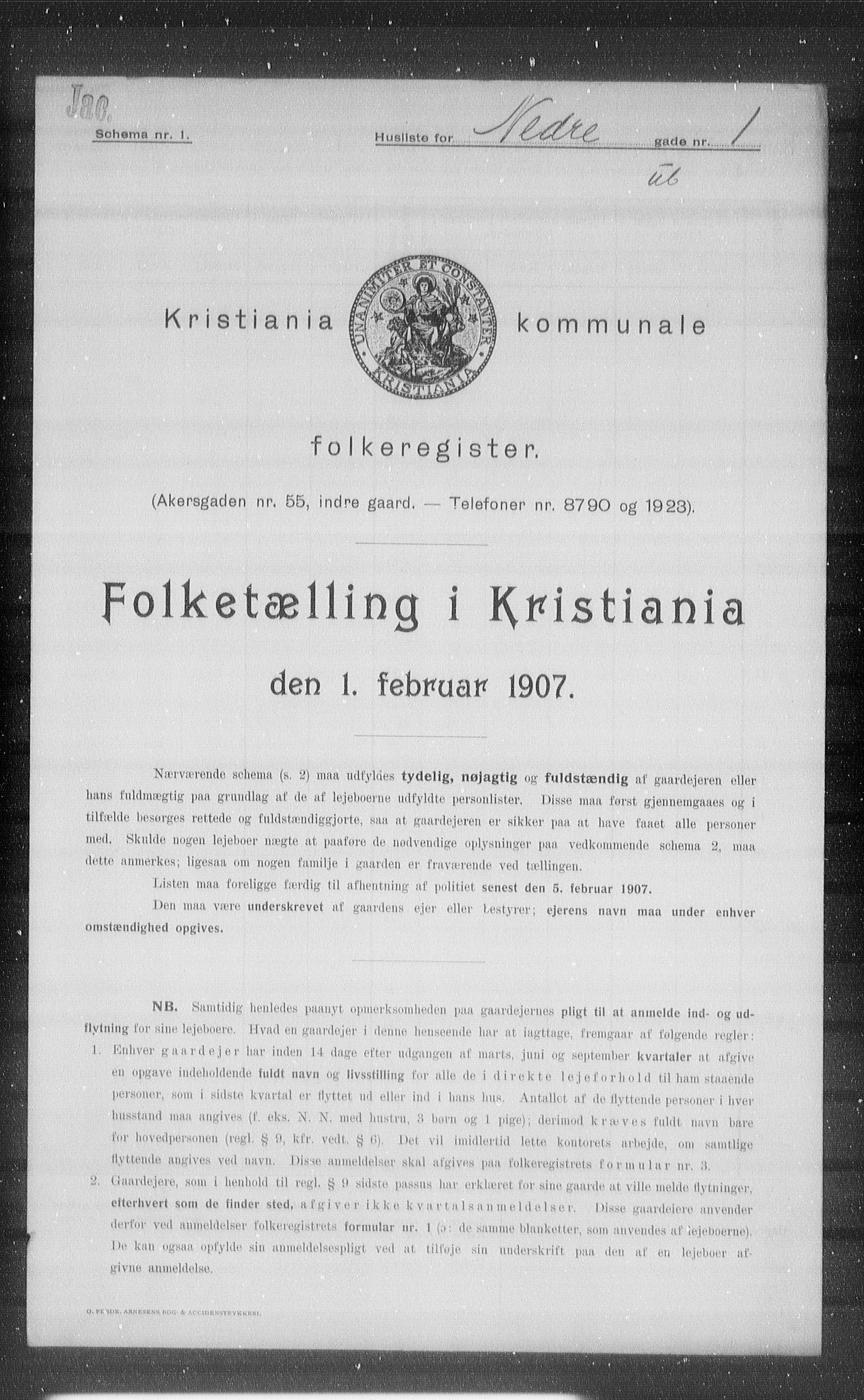OBA, Kommunal folketelling 1.2.1907 for Kristiania kjøpstad, 1907, s. 35336
