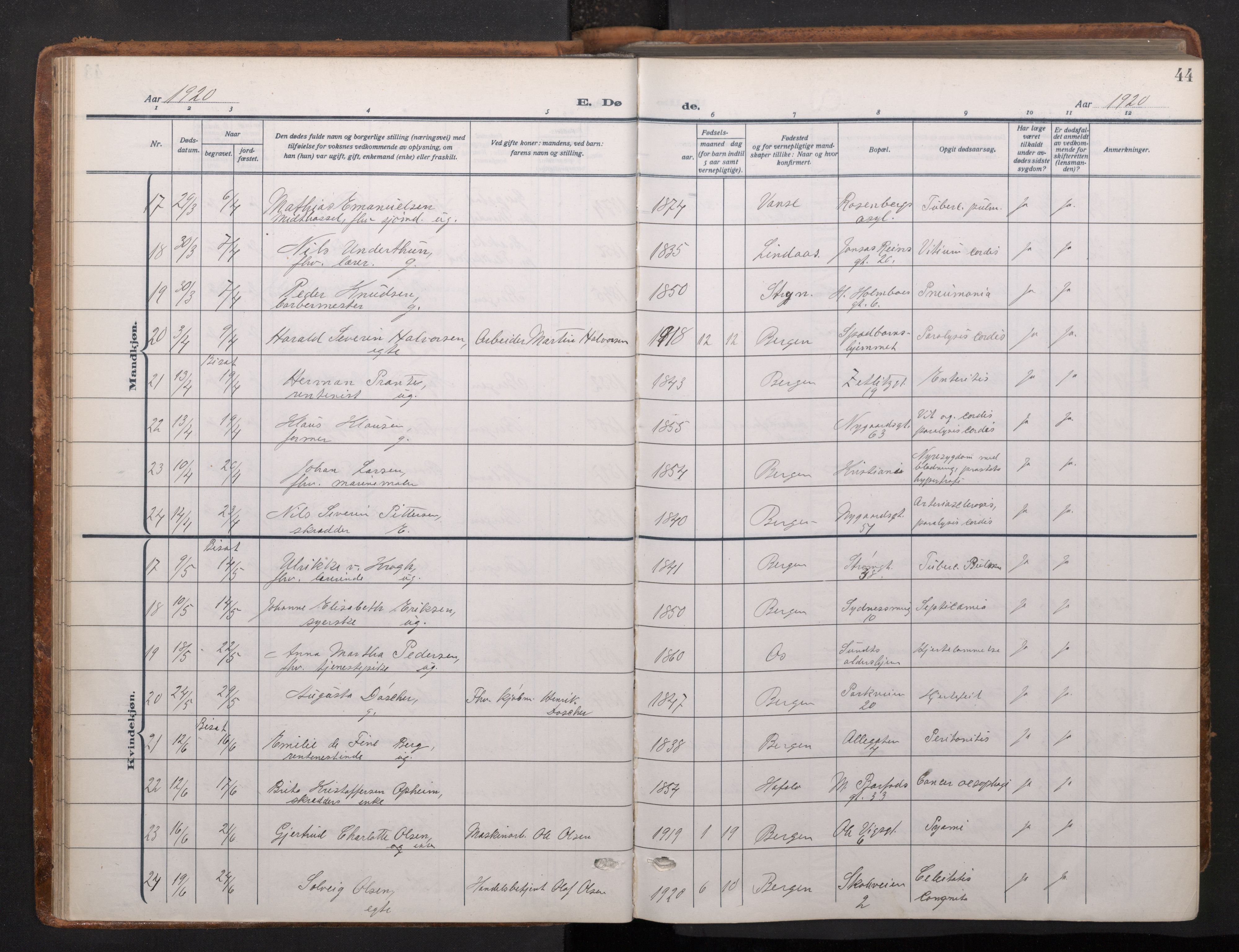 Johanneskirken sokneprestembete, AV/SAB-A-76001/H/Haa/L0020: Ministerialbok nr. E 2, 1916-1951, s. 44