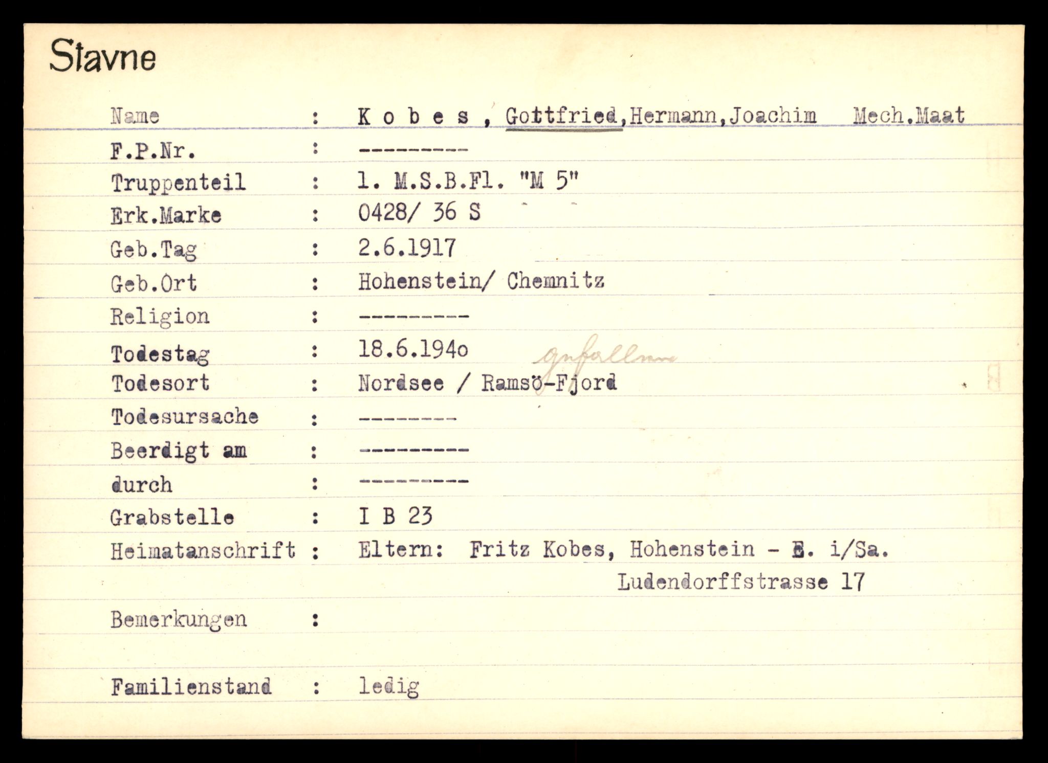 Distriktskontoret for krigsgraver, AV/SAT-A-5030/E/L0003: Kasett/kartotek over tysk Krigskirkegård Stavne, 1945, s. 699