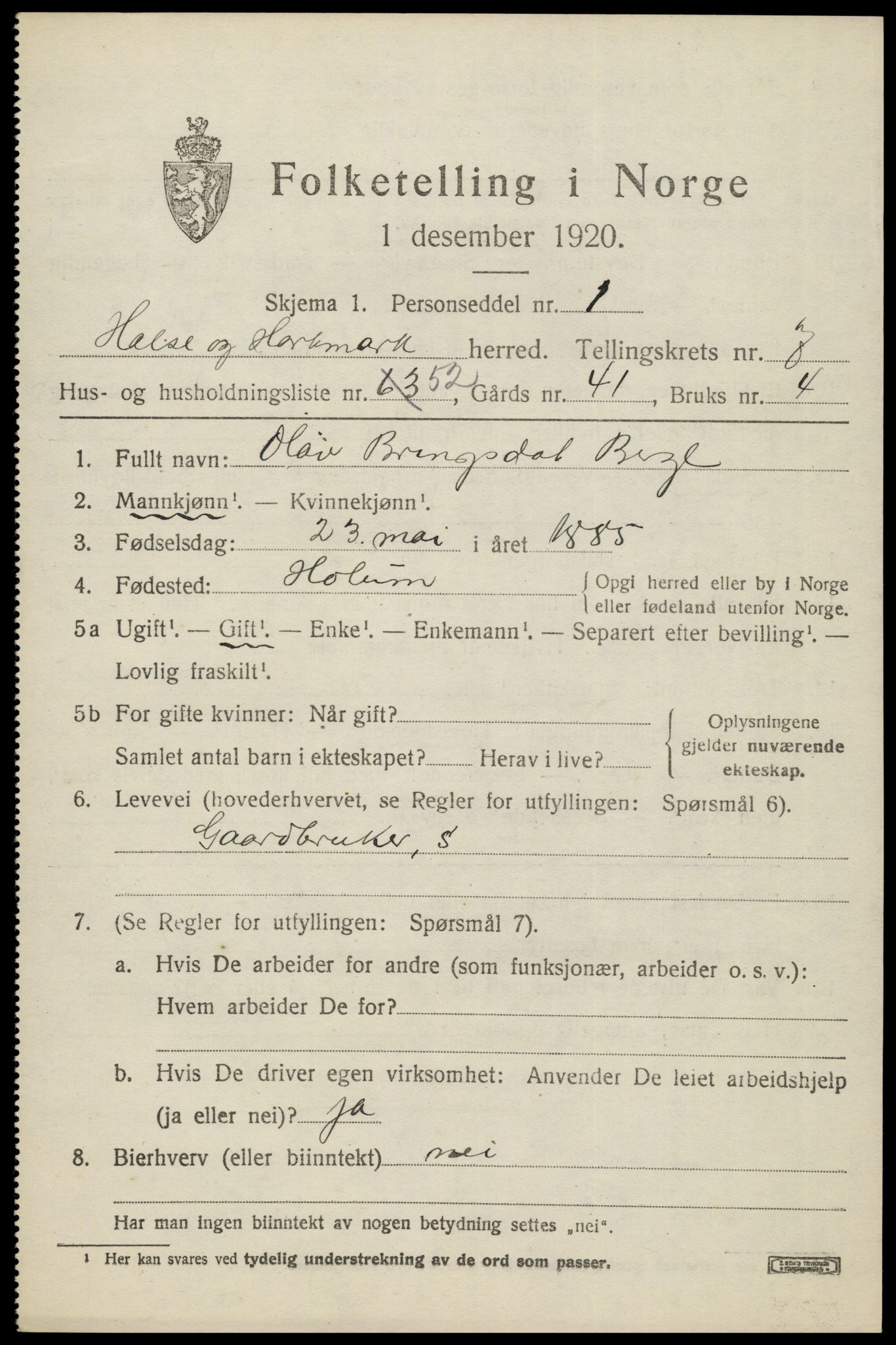SAK, Folketelling 1920 for 1019 Halse og Harkmark herred, 1920, s. 4245