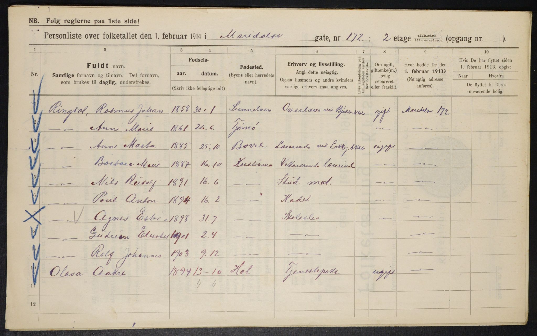 OBA, Kommunal folketelling 1.2.1914 for Kristiania, 1914, s. 62262