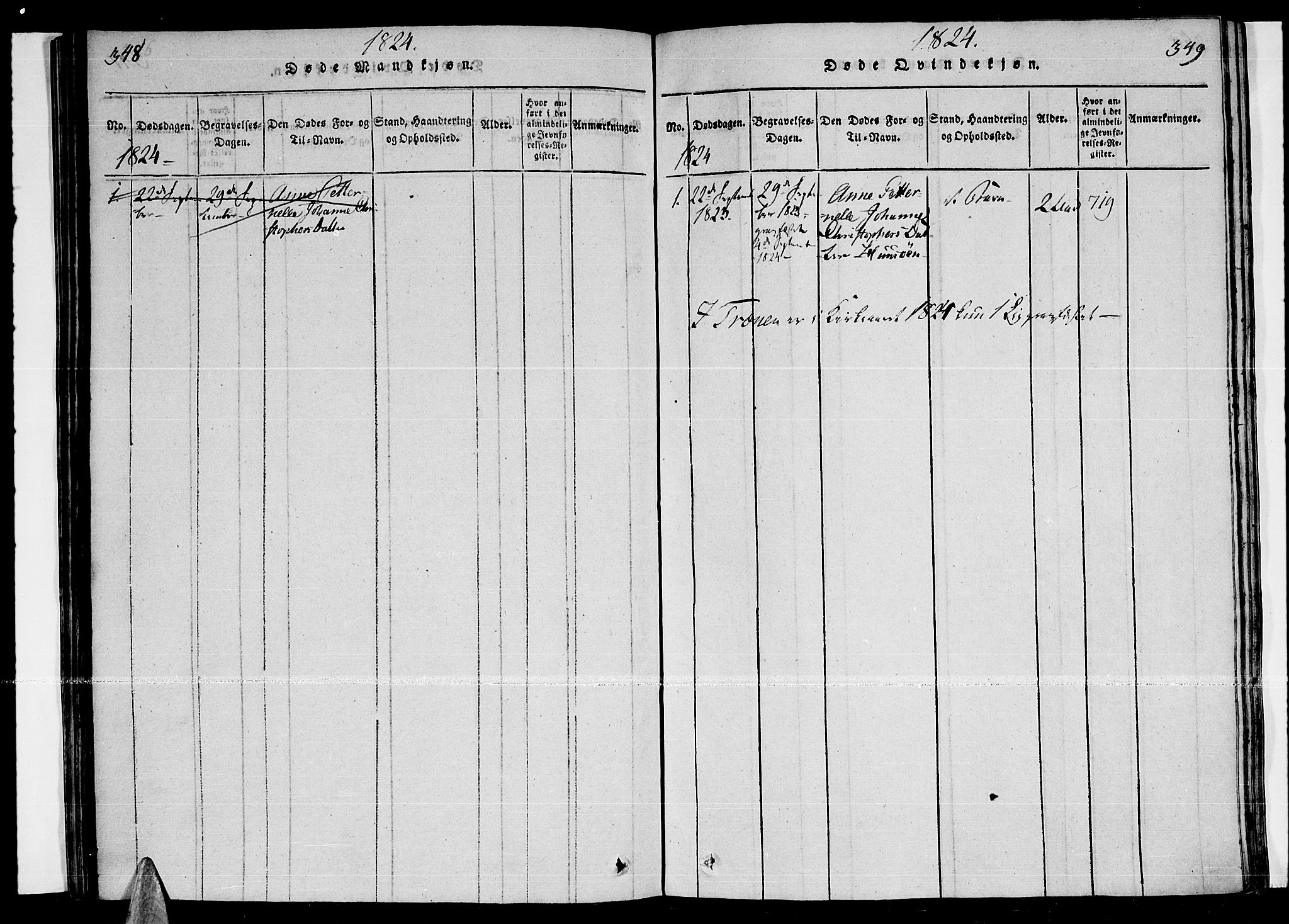 Ministerialprotokoller, klokkerbøker og fødselsregistre - Nordland, AV/SAT-A-1459/841/L0593: Ministerialbok nr. 841A04 /4, 1820-1824, s. 348-349