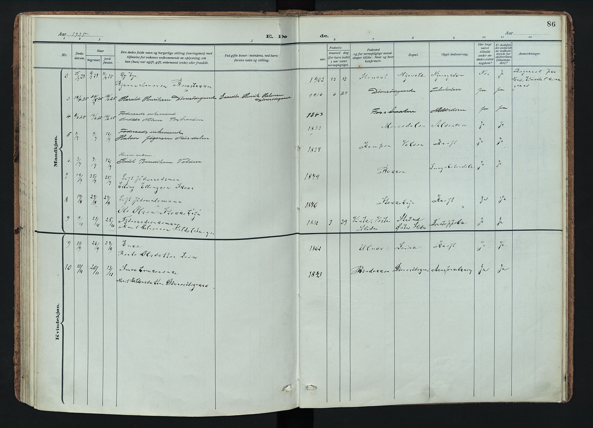 Nord-Aurdal prestekontor, AV/SAH-PREST-132/H/Ha/Haa/L0018: Ministerialbok nr. 18, 1915-1935, s. 86