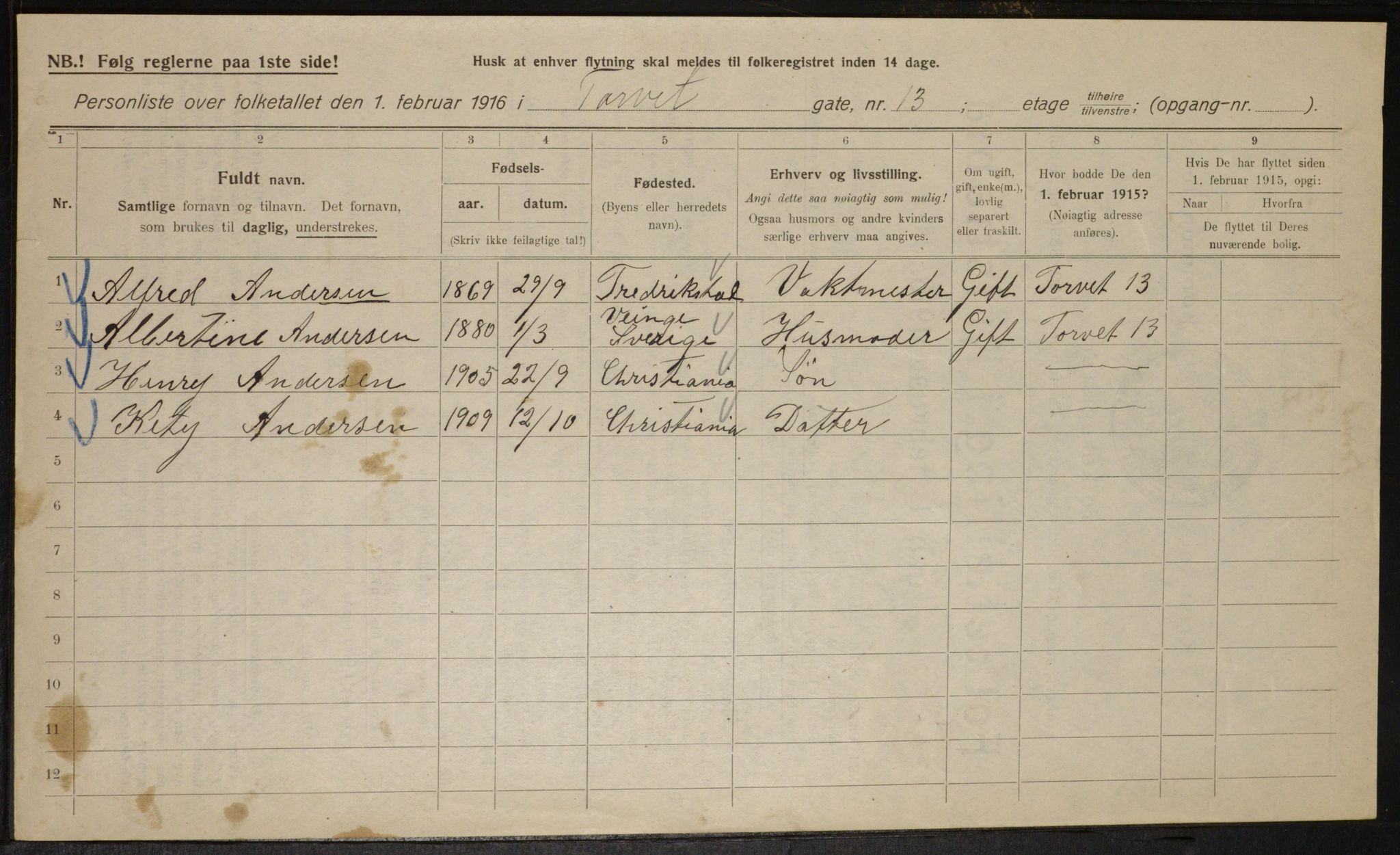 OBA, Kommunal folketelling 1.2.1916 for Kristiania, 1916, s. 106453