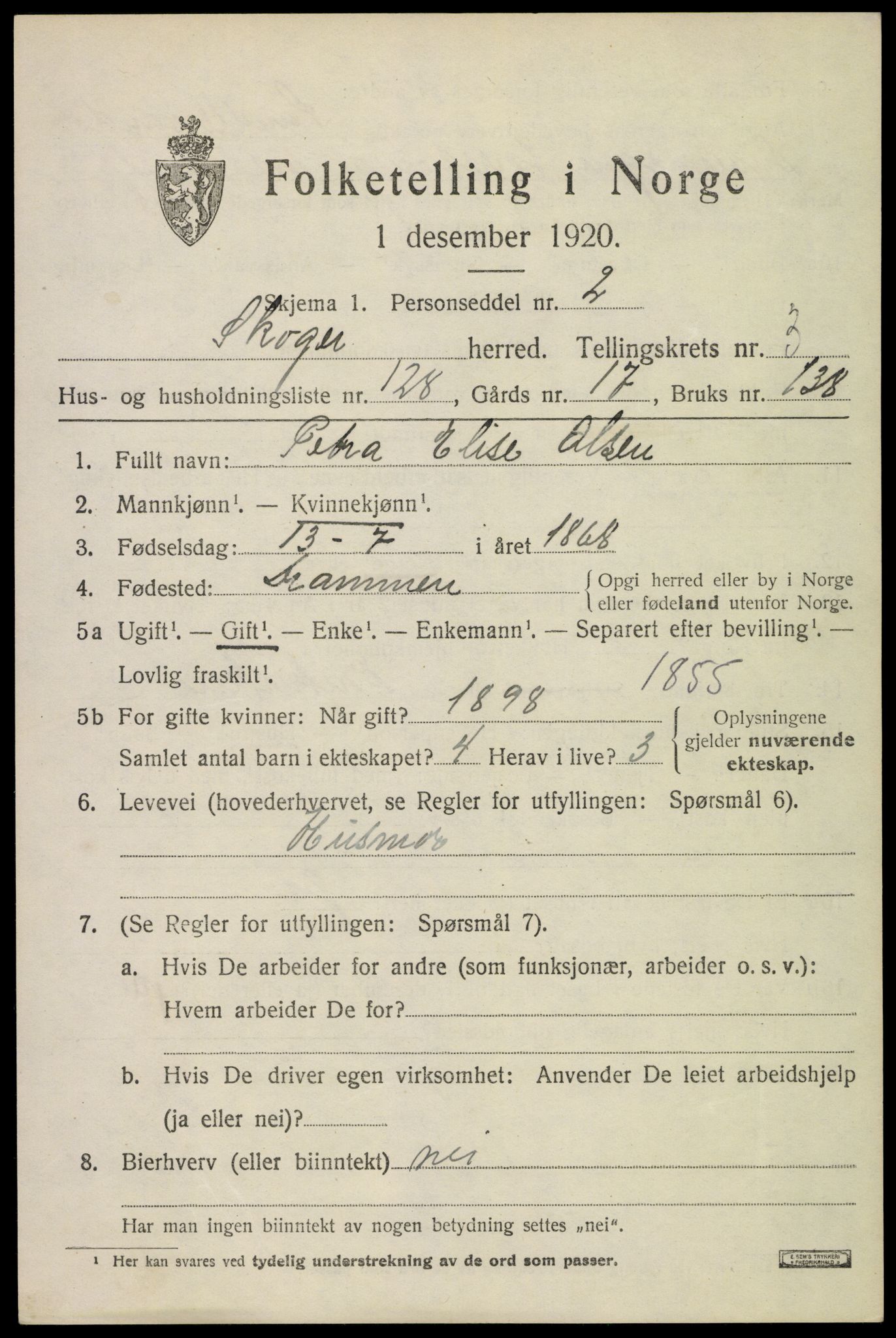 SAKO, Folketelling 1920 for 0712 Skoger herred, 1920, s. 9499