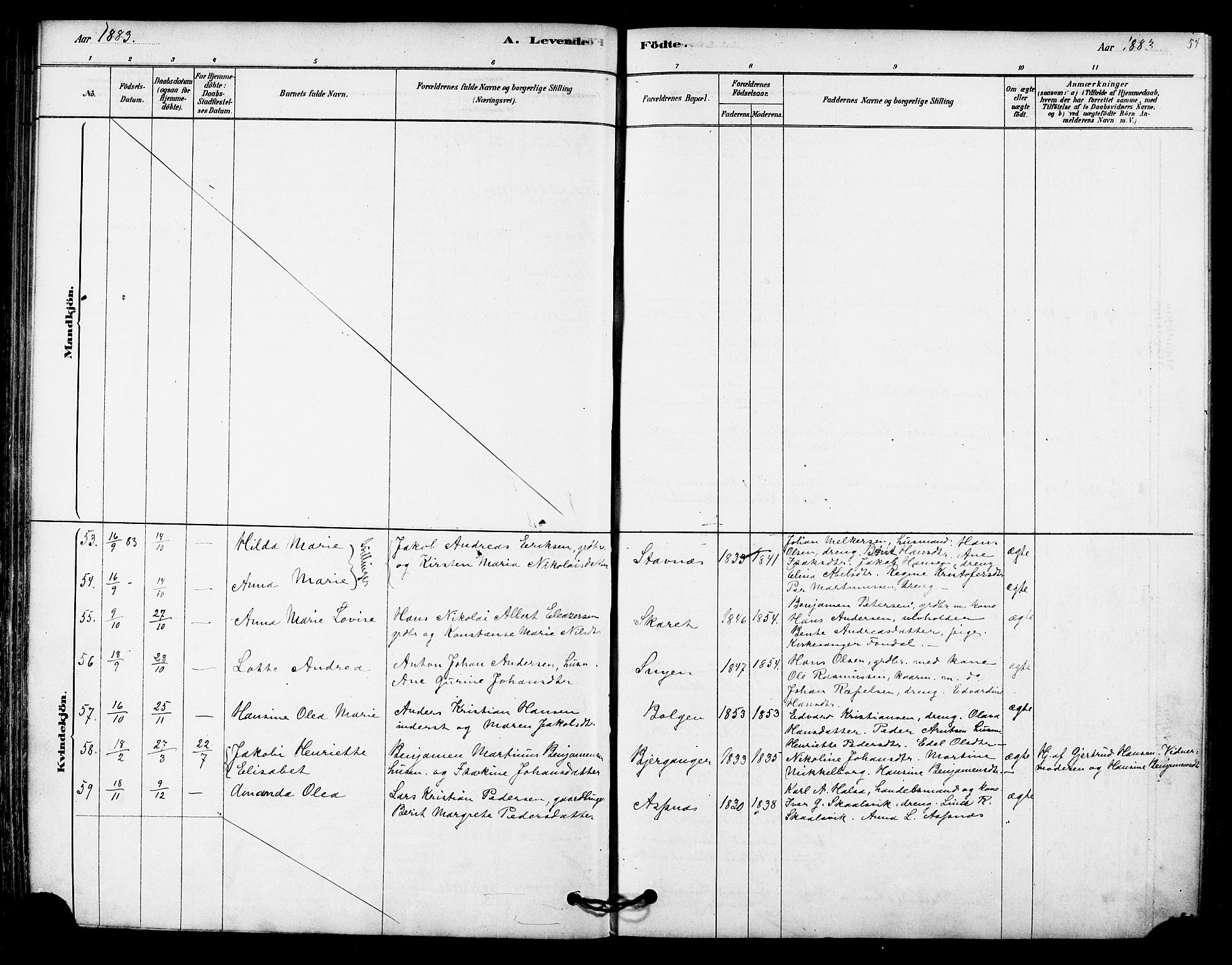 Ministerialprotokoller, klokkerbøker og fødselsregistre - Nordland, AV/SAT-A-1459/843/L0626: Ministerialbok nr. 843A01, 1878-1907, s. 54