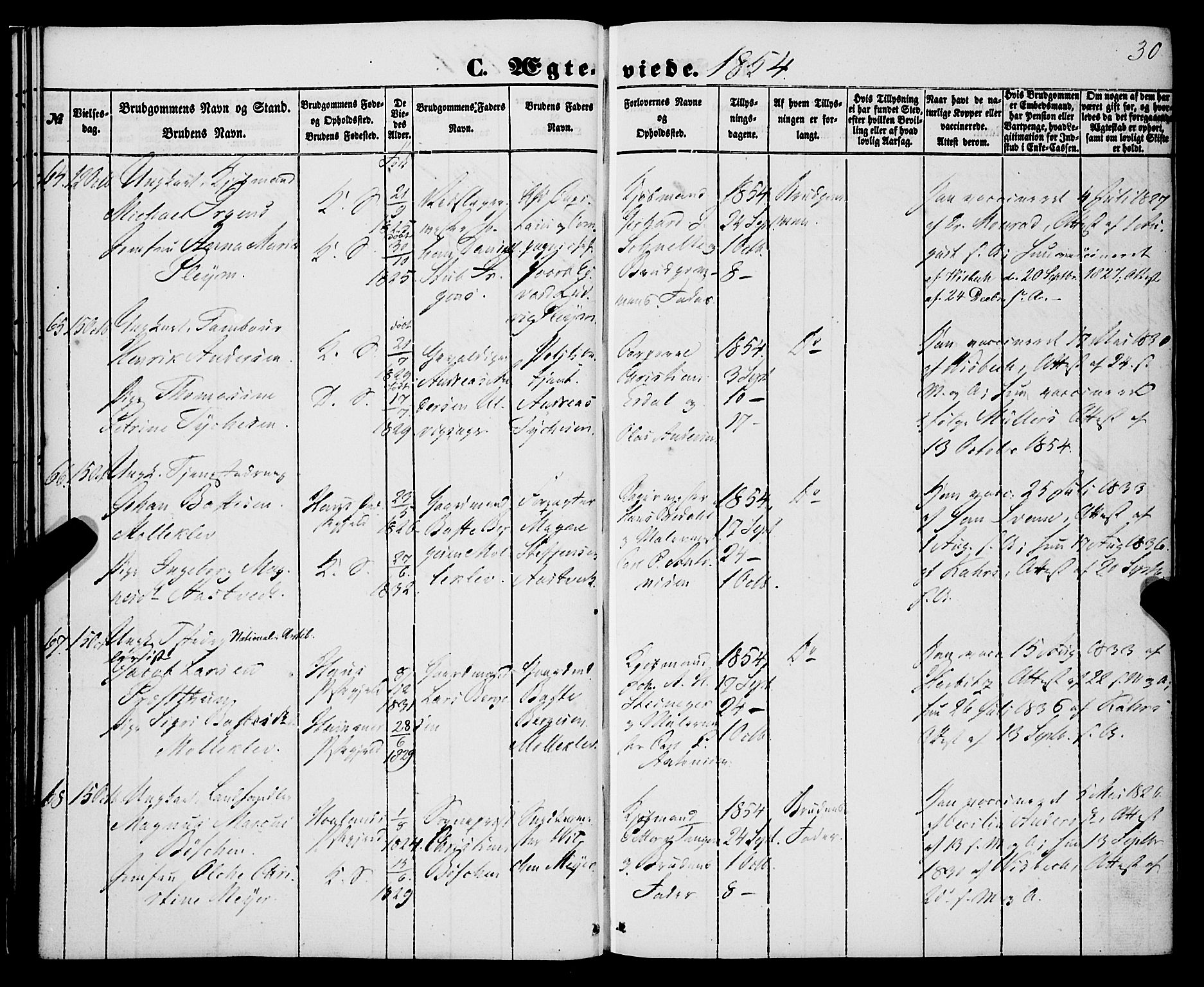 Korskirken sokneprestembete, AV/SAB-A-76101/H/Haa/L0035: Ministerialbok nr. D 2, 1852-1867, s. 30