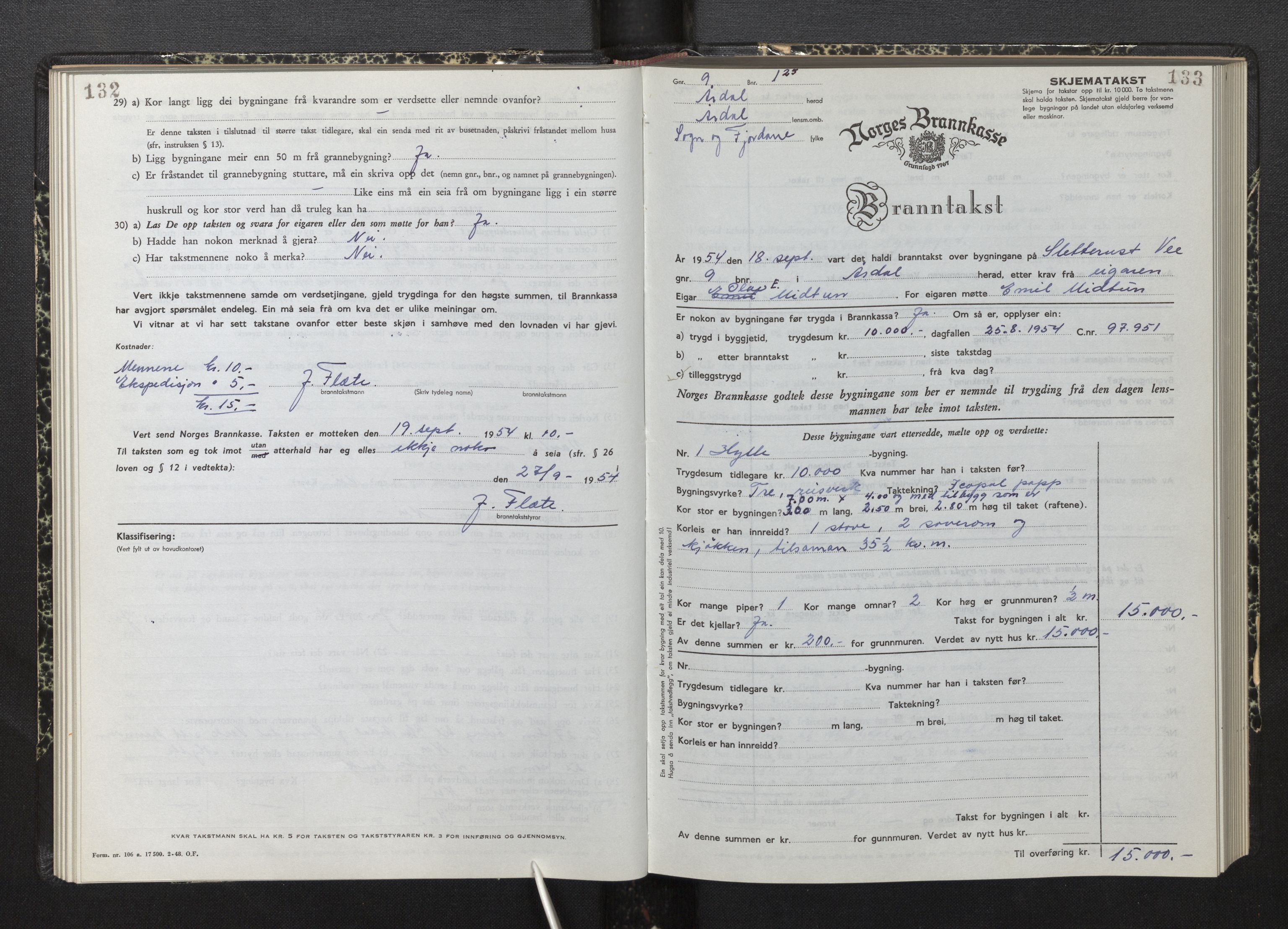 Lensmannen i Årdal, AV/SAB-A-30501/0012/L0012: Branntakstprotokoll, skjematakst, 1949-1955, s. 132-133