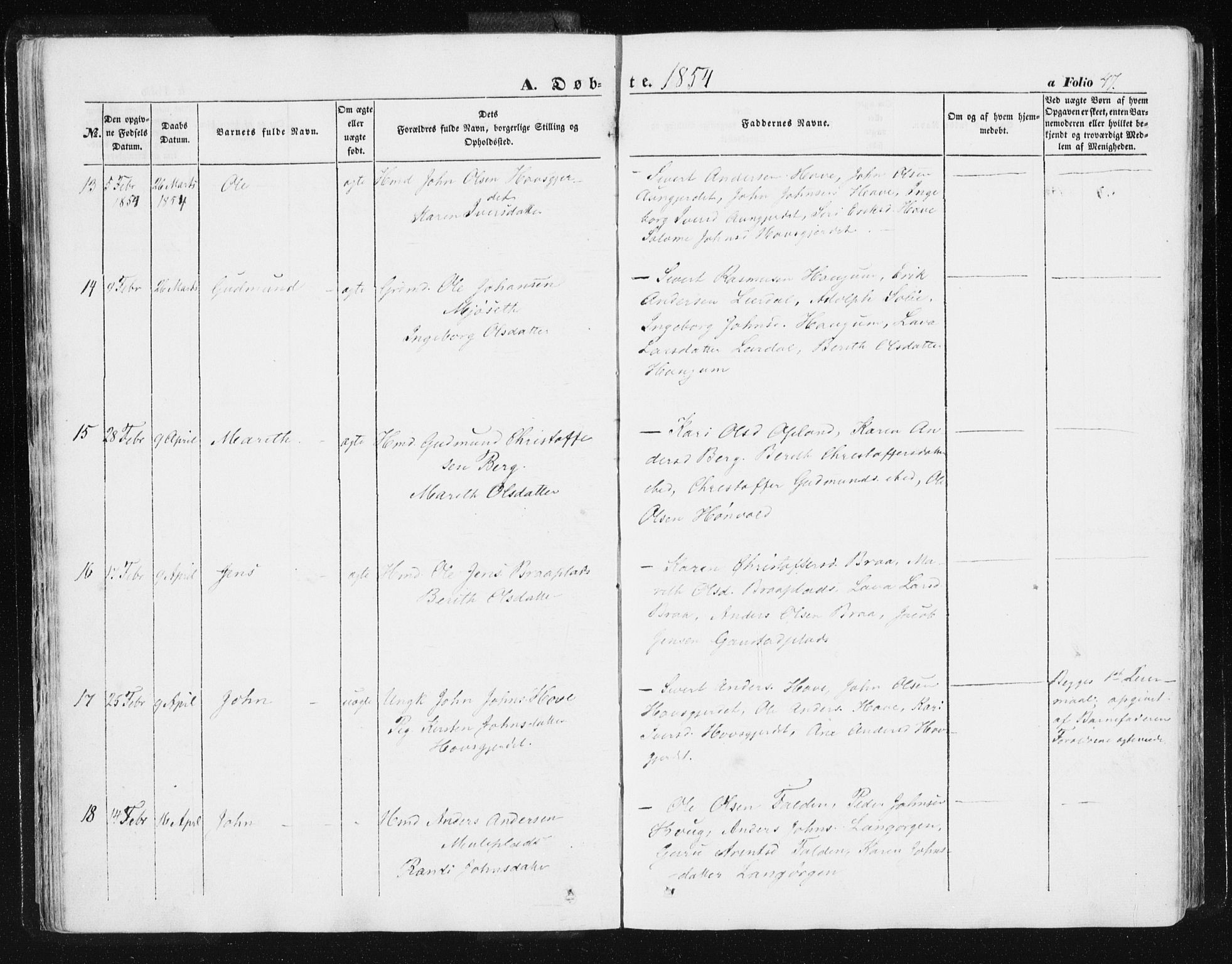 Ministerialprotokoller, klokkerbøker og fødselsregistre - Sør-Trøndelag, SAT/A-1456/612/L0376: Ministerialbok nr. 612A08, 1846-1859, s. 47