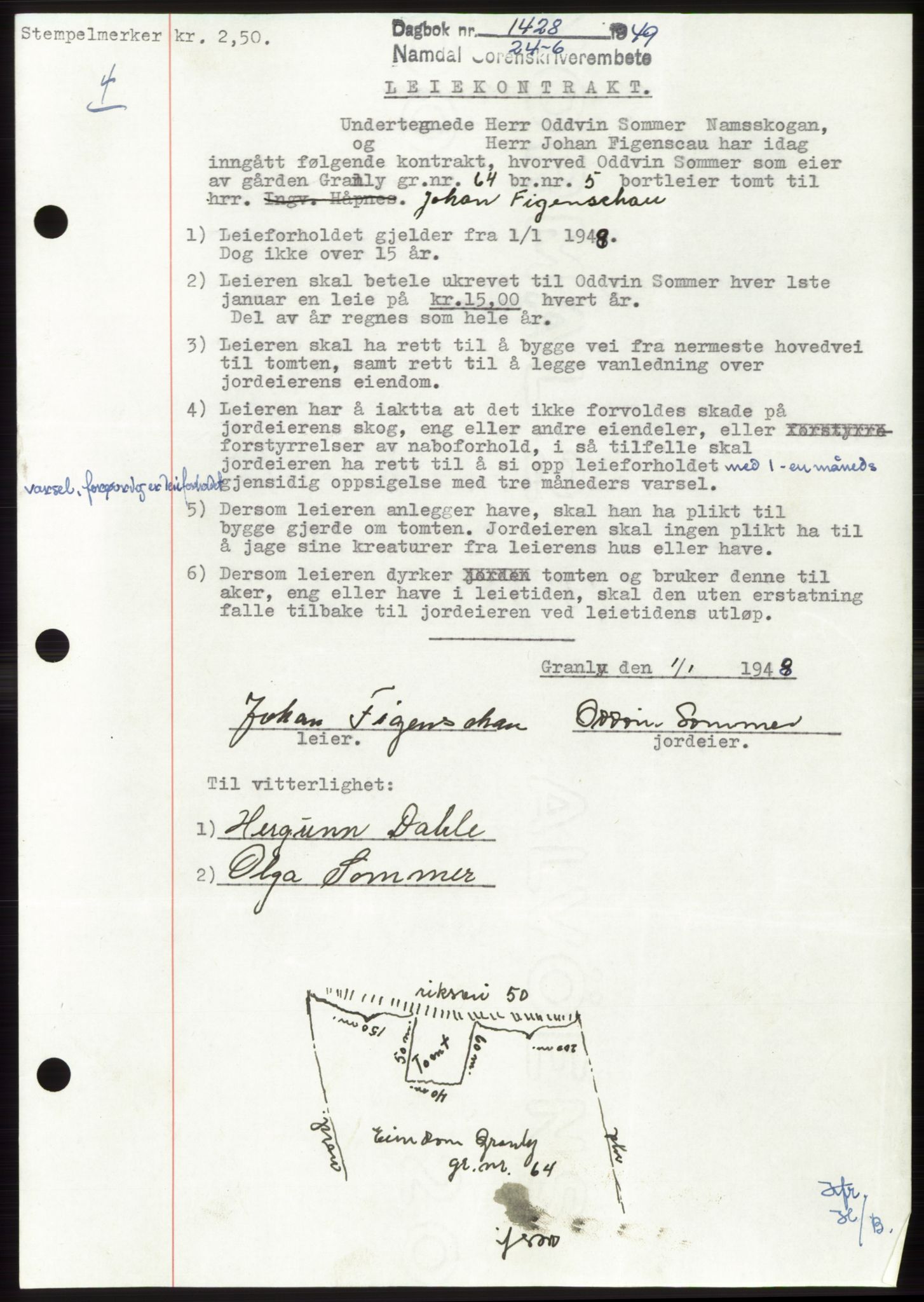 Namdal sorenskriveri, SAT/A-4133/1/2/2C: Pantebok nr. -, 1949-1949, Dagboknr: 1428/1949