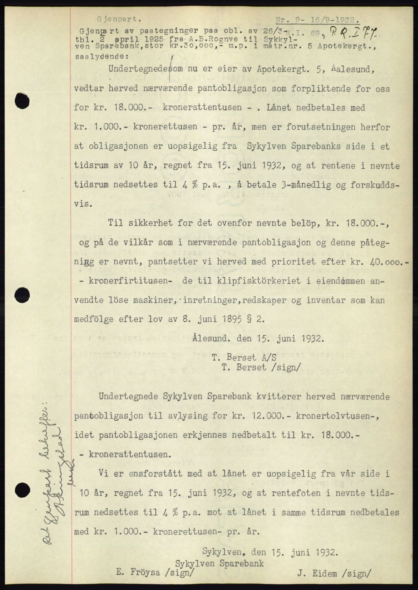 Ålesund byfogd, AV/SAT-A-4384: Pantebok nr. 30, 1932-1933, Tingl.dato: 16.09.1932